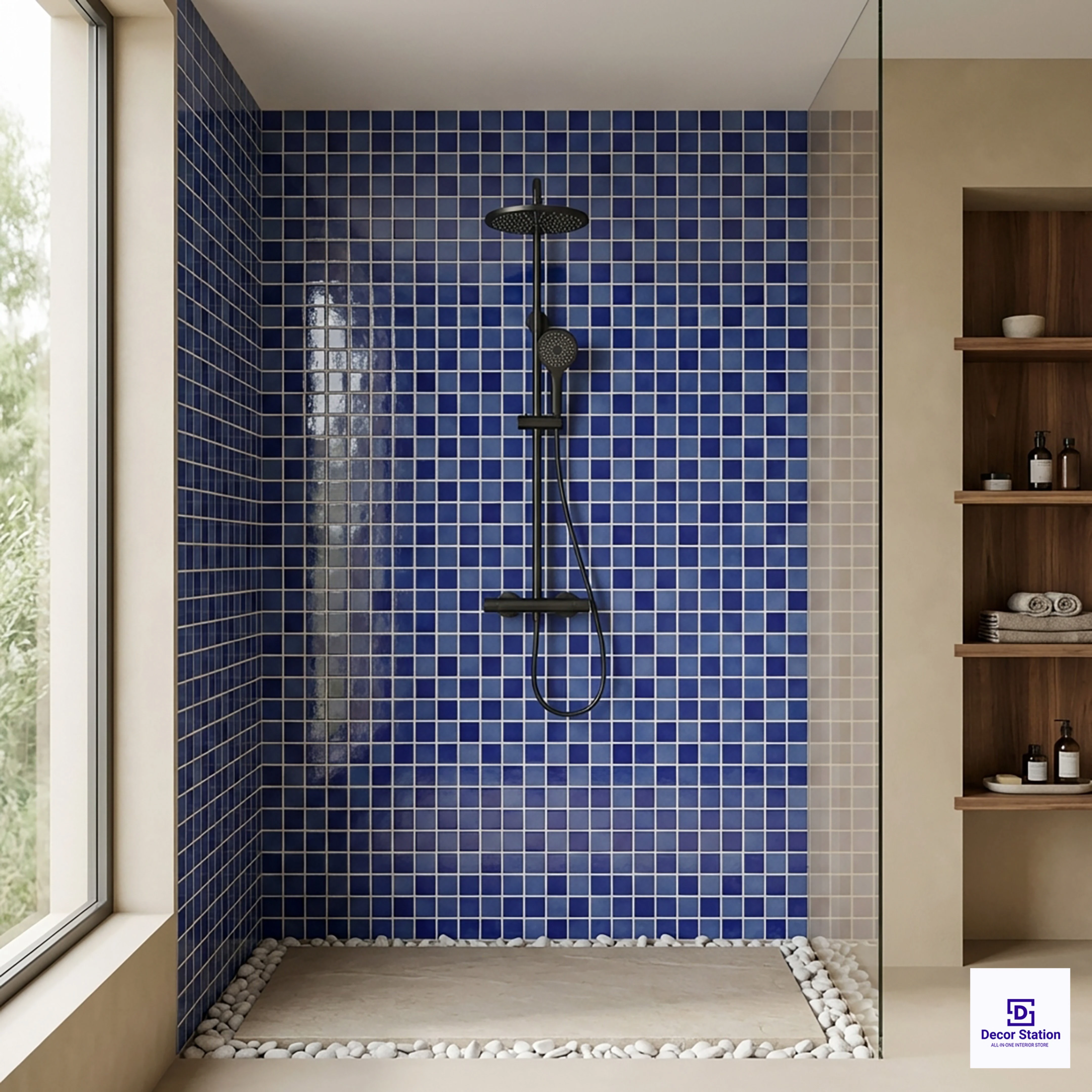 PMT-48-809 Blue Grid-Style Porcelain Mosaic 0.9x09 ft 6mm tile | TL-53950-J