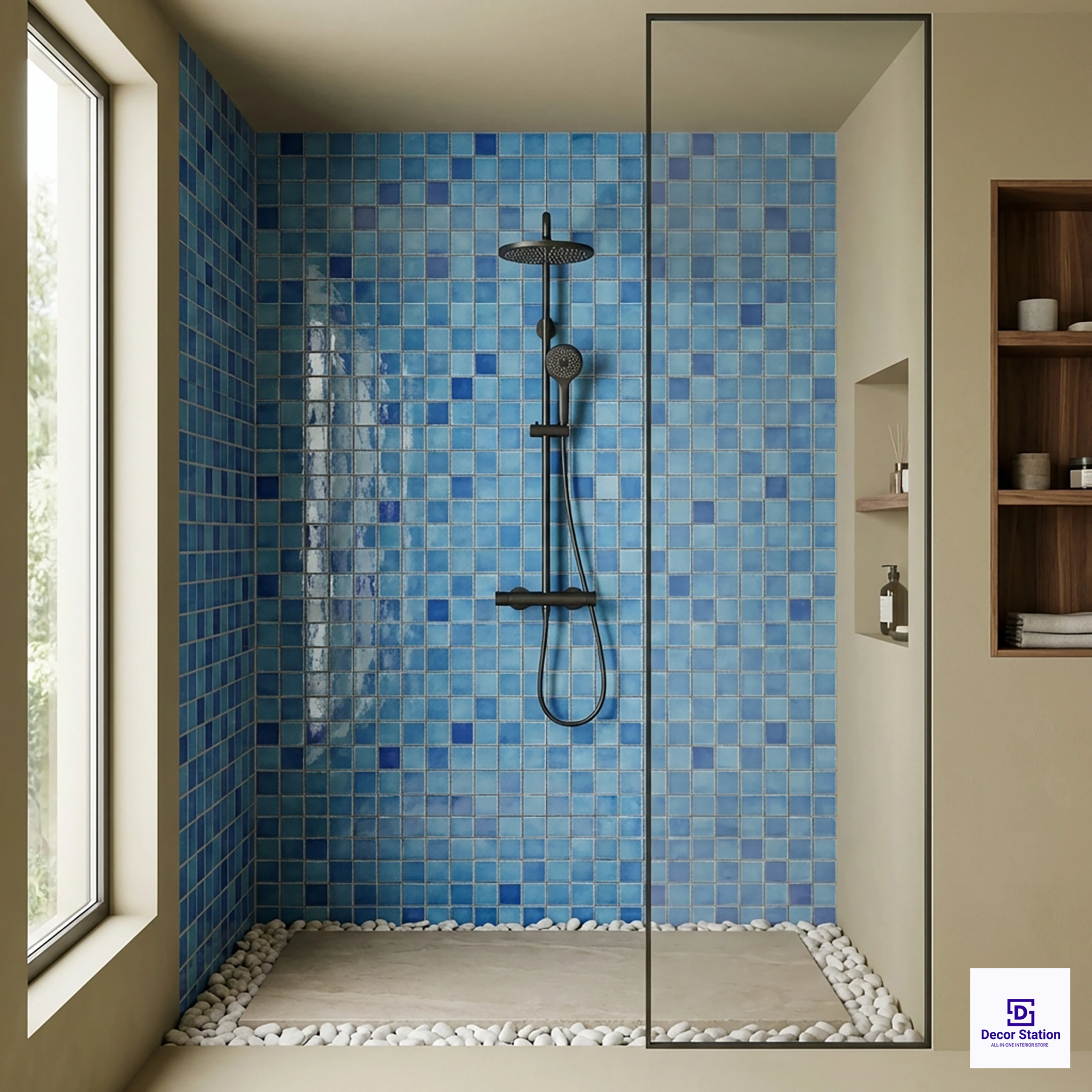 PMT-73-401 Dark Blue Grid-Style Porcelain Mosaic 0.9x09 ft 6mm tile | TL-53960-C