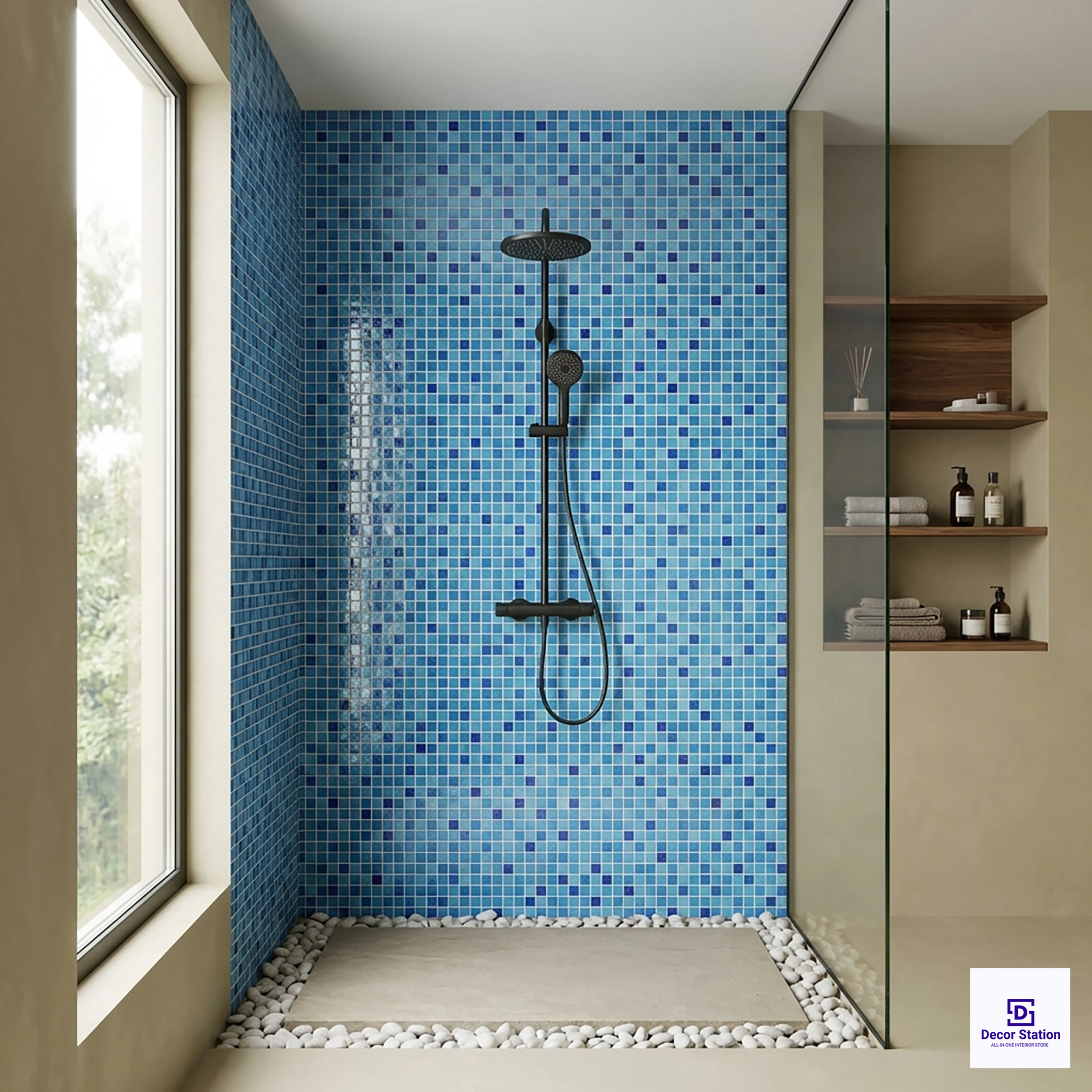 GMT-111 Sky Blue Grid-Style Glass Mosaic 1x1 ft 4mm tile | TL-53965-B