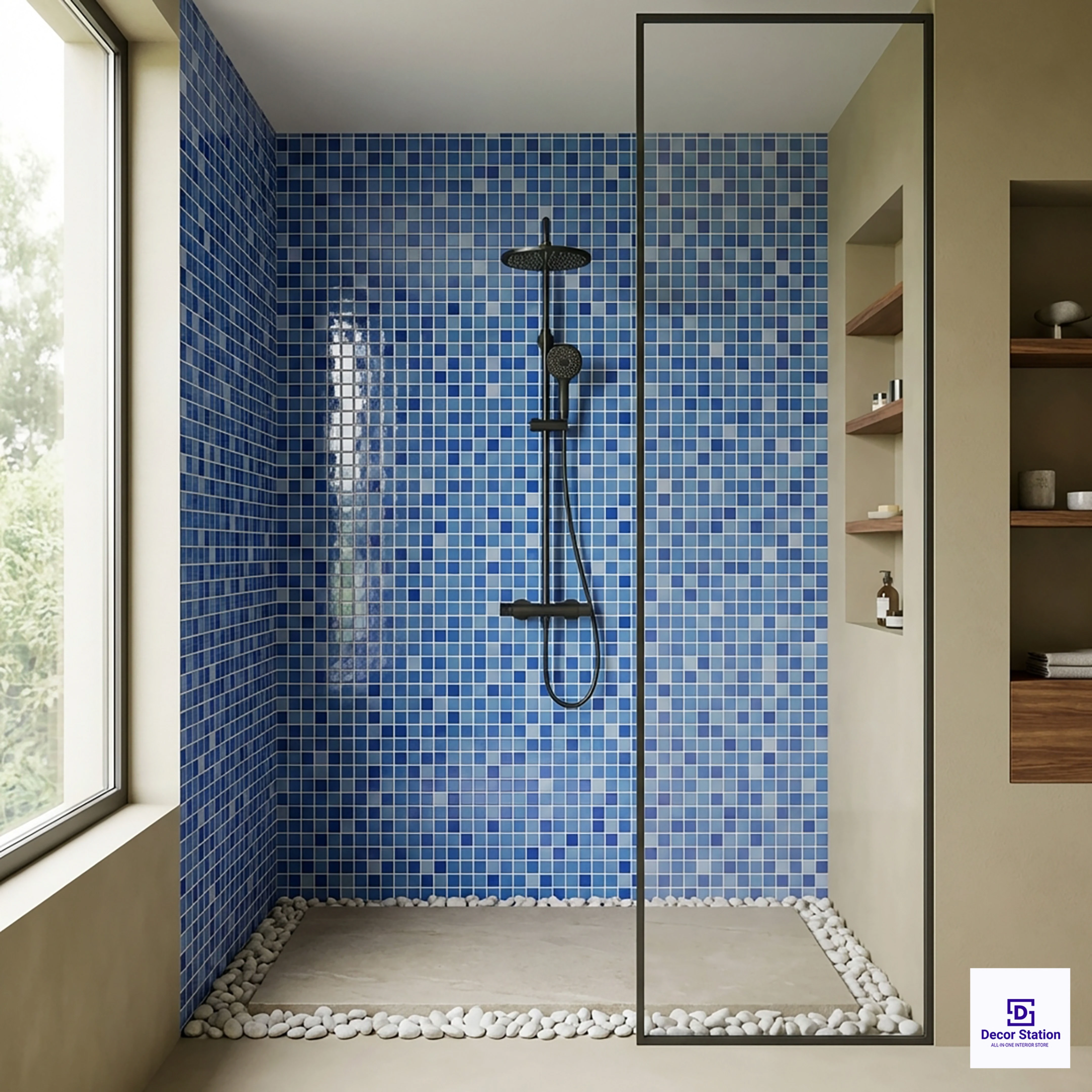 MMT-6000 Blue Mosaic Glossy Pool 1x1 ft 5mm tile | TL-53965-J