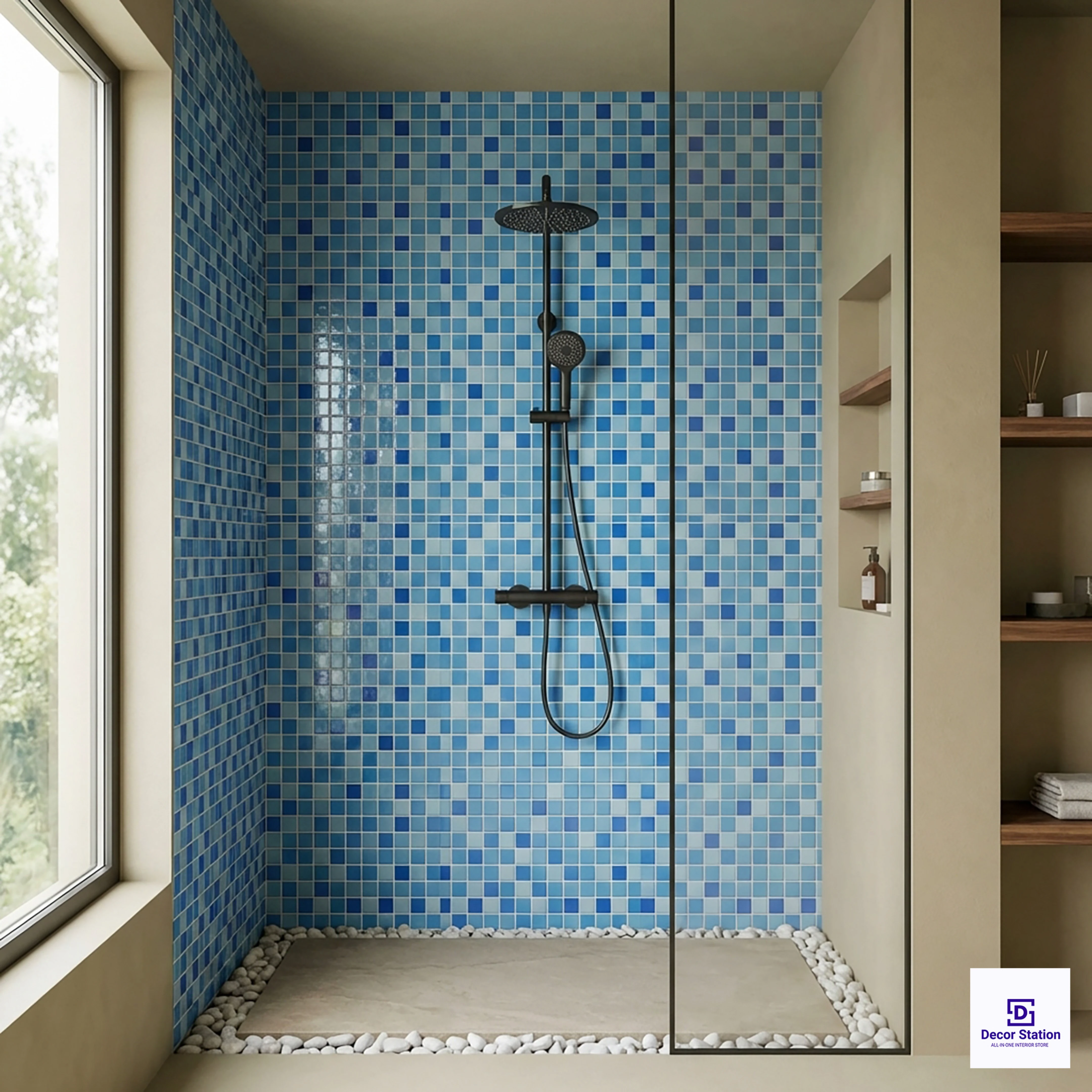 MMT-2000 Blue Mosaic Glossy Pool 1x1 ft 5mm tile | TL-53965-K