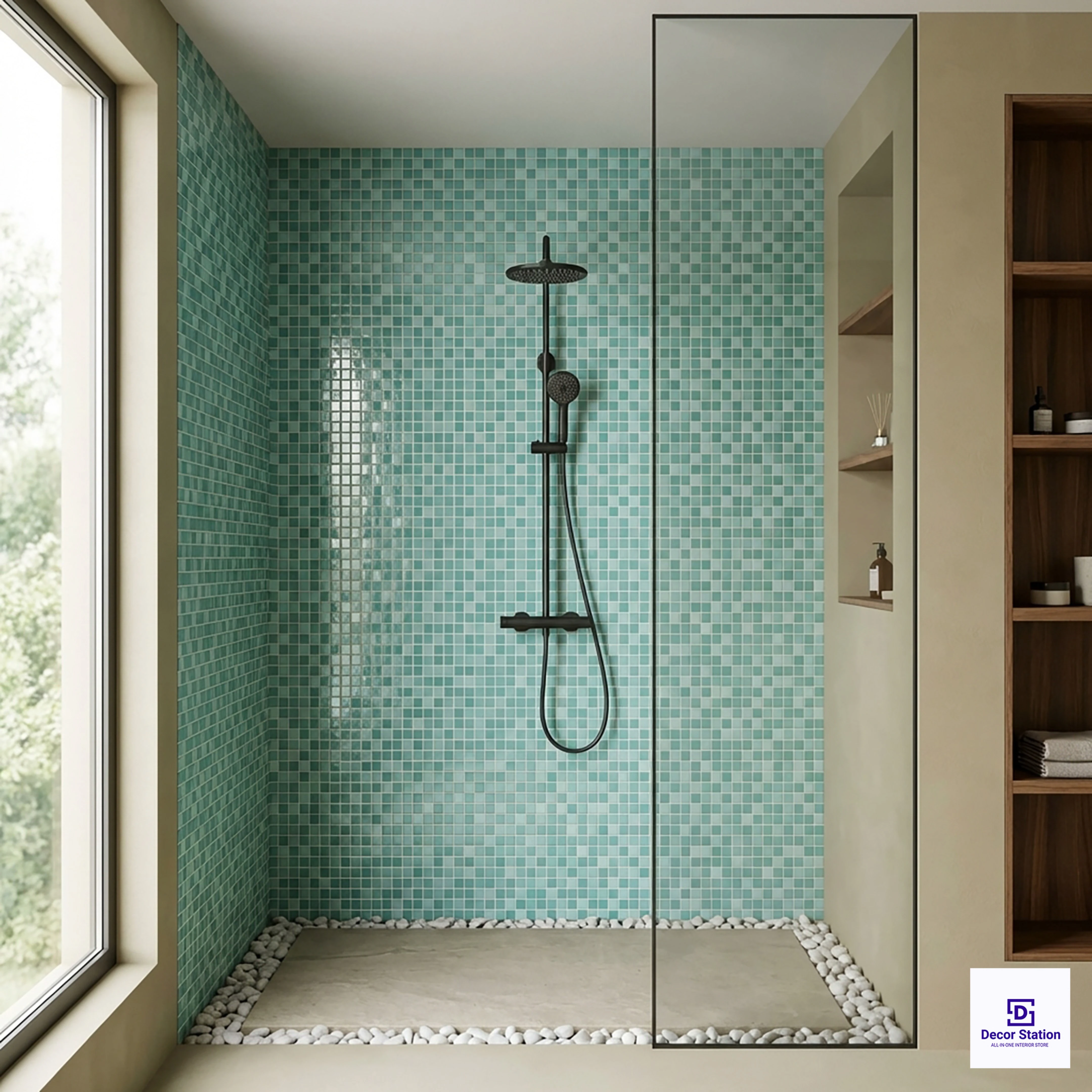 MMT-8000 Green Mosaic Glossy Pool 1x1 ft 5mm tile | TL-53965-L