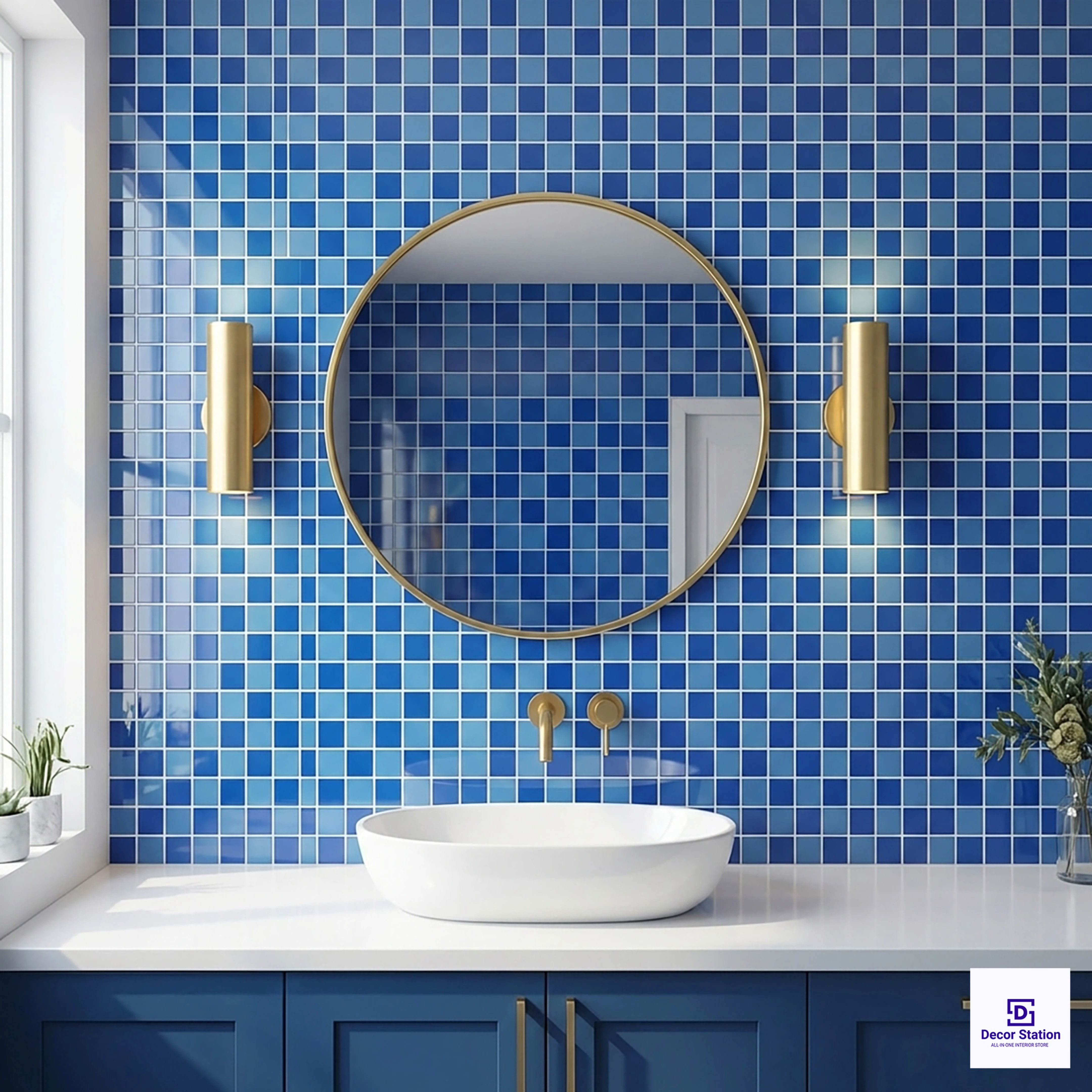 CMT-48-502 Blue Mosaic Glossy Pool 1x1 ft 4mm tile | TL-53981-E