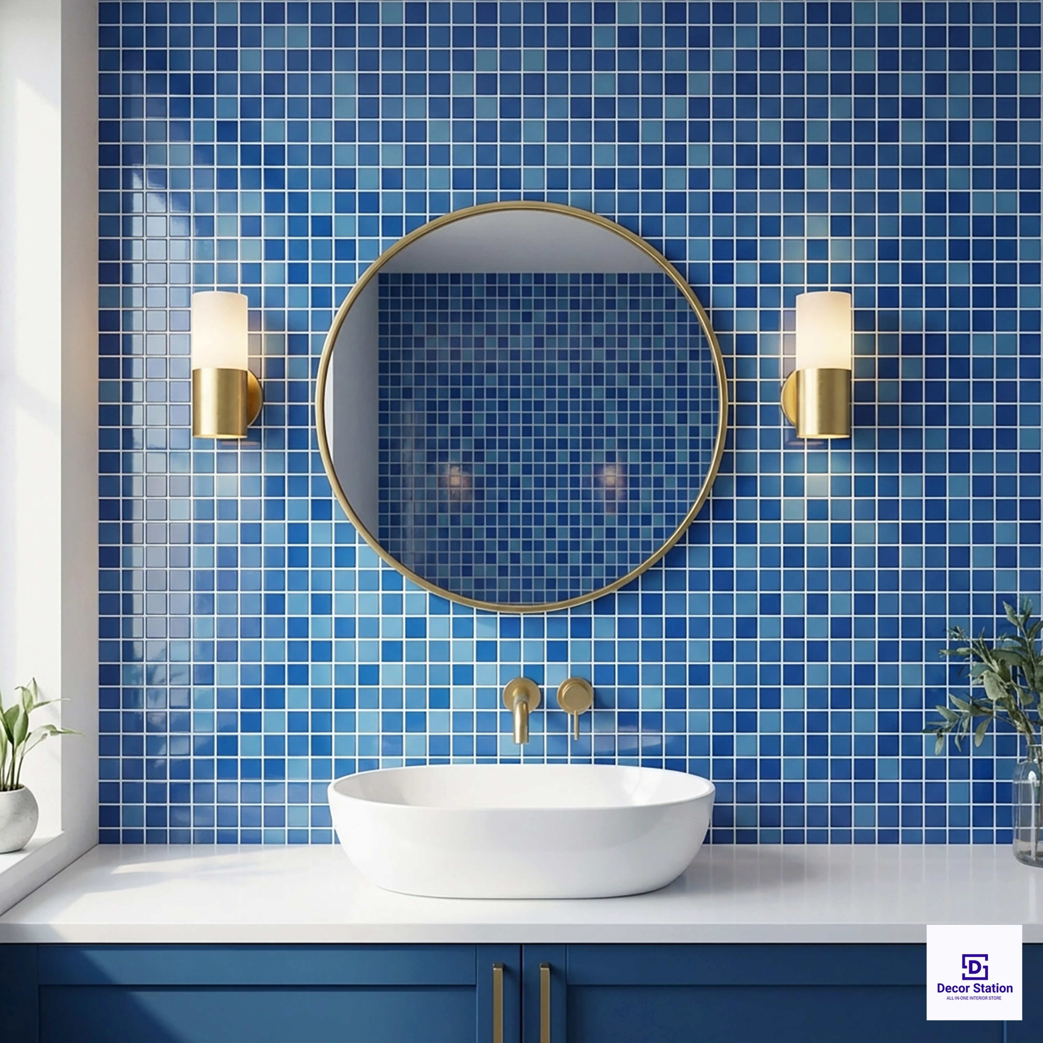 CMT 25 200 Blue Mosaic Glossy Pool 1x1 ft 4mm tile | TL-53981-H