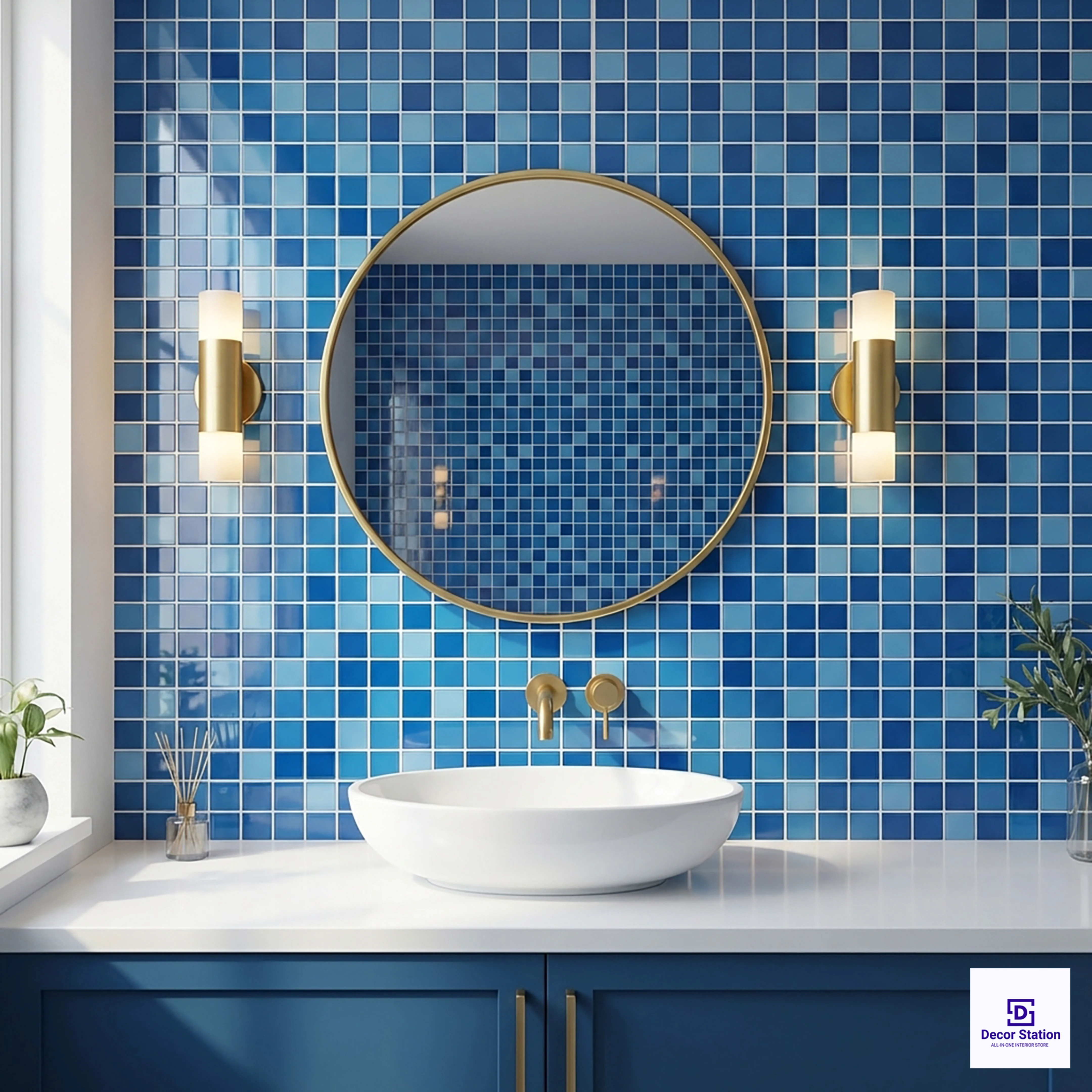 CMT 25 202 Blue Mosaic Glossy Pool 1x1 ft 4mm tile | TL-53981-J