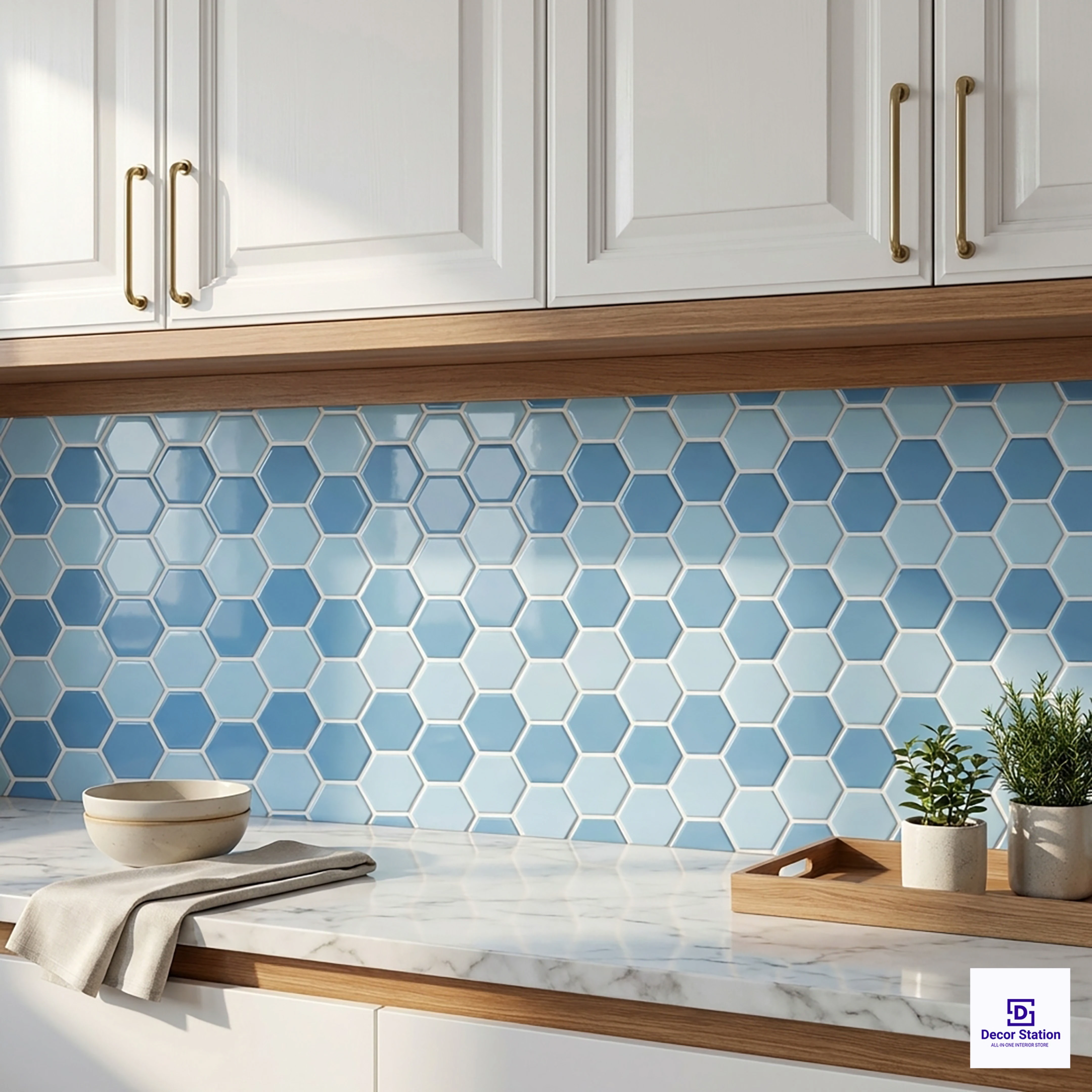 Porcelain Hexagon 1 Blue Mosaic Glossy Pool 1.1x0.9 ft 8mm tile | TL-53993-A