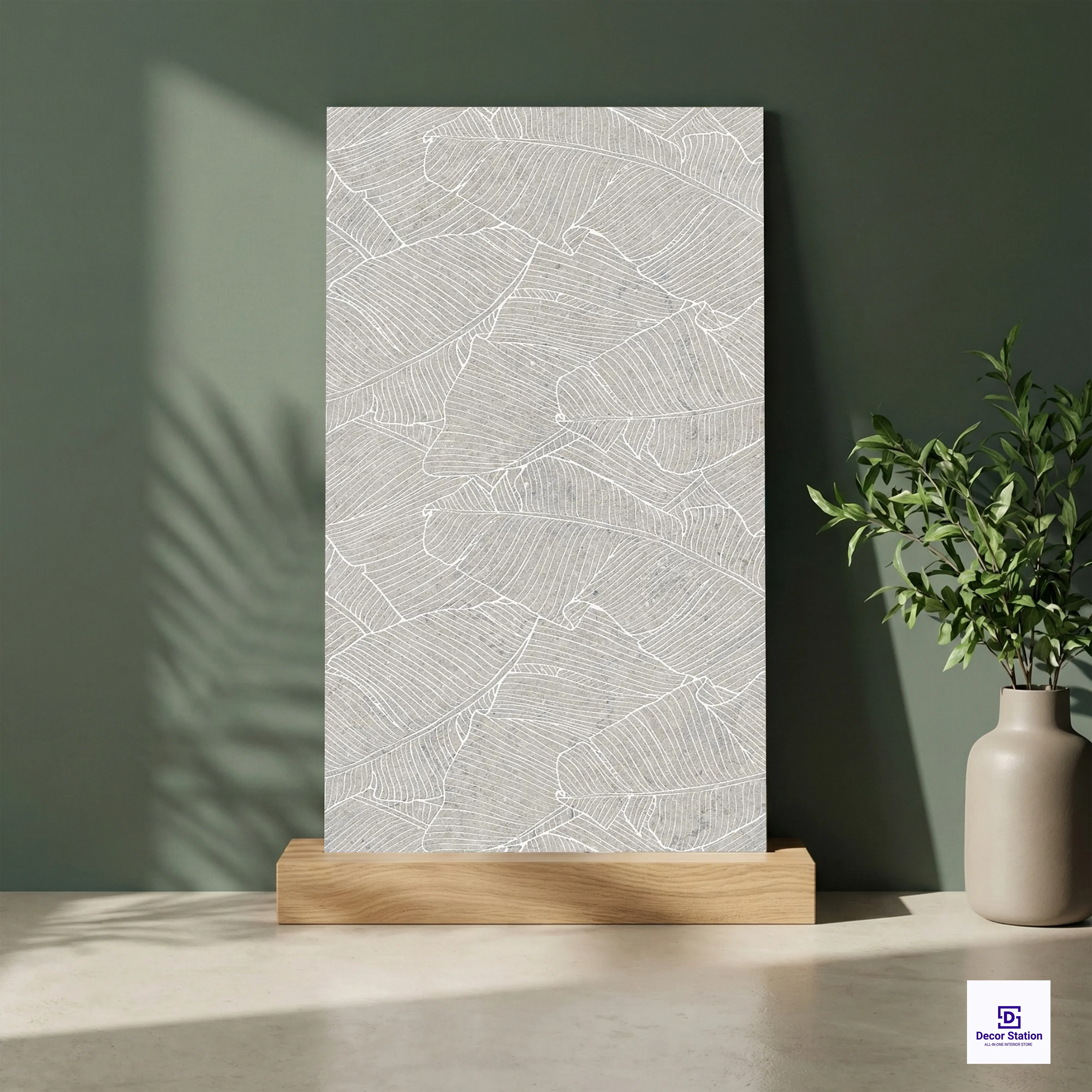 Accosto Grey Decor Leaf Pattern Matt Vitrified 2x4 ft 9mm tile | TL-54059-B