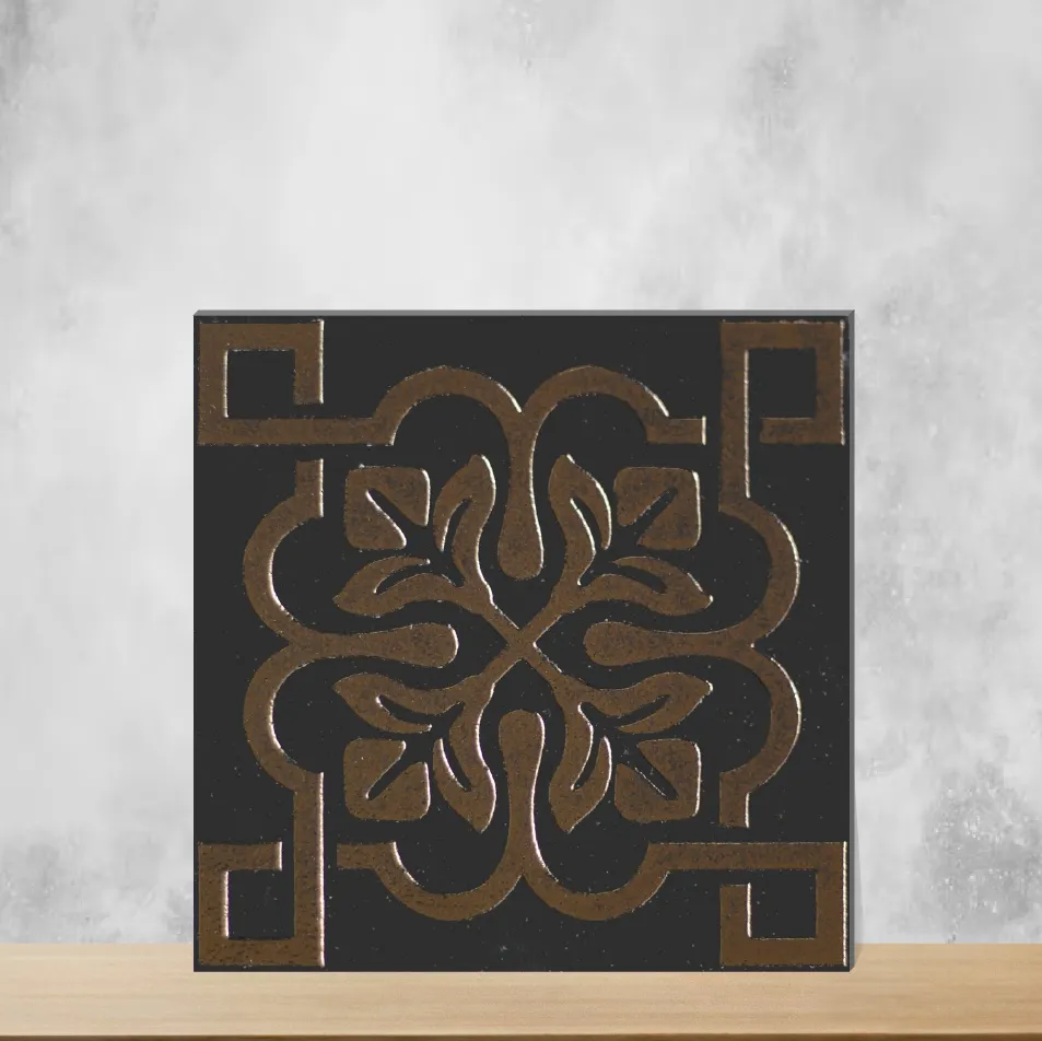 Vitrified Floral Frame Bronze Charm Square Tiles TL-191-D (6x6 inch | 9 mm)