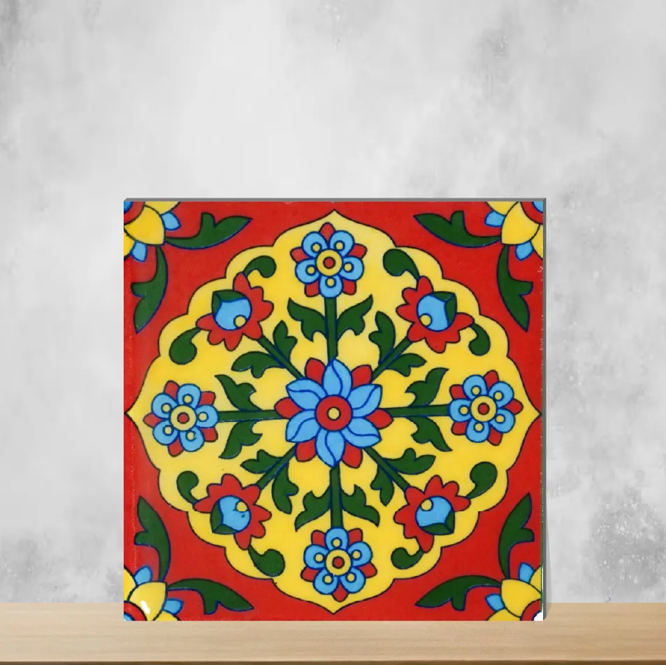 Ceramic Florica Red Ruby Twist Handmade Tiles Glossy Square Tiles TL-61-G (6x6 inch | 7 mm)