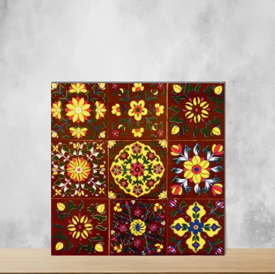 Ceramic Florica Brown Blossom Handmade Tiles Glossy Square Tiles TL-93-B (4x4 inch | 7 mm)