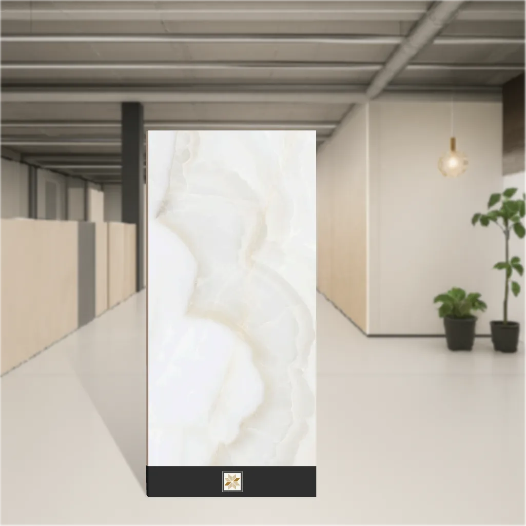 Vitrified Onice Cream Marbles & Stones Hi-Glossy Rectangular Tiles TL-6081 (8x4.1 feet | 9 mm)