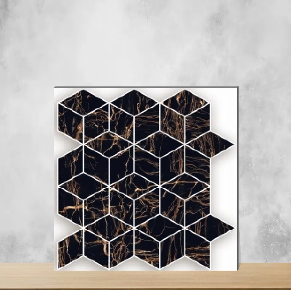 Vitrified Diamond Black Hexagonal Tiles Hi-Glossy Rectangular Tiles TL-6175-B (14x12 inch | 10 mm)