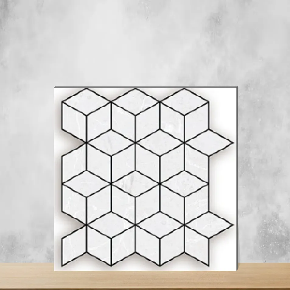 Vitrified Diamond White Carving Textures Matt Rectangular Tiles TL-6186-B (14x12 inch | 10 mm)