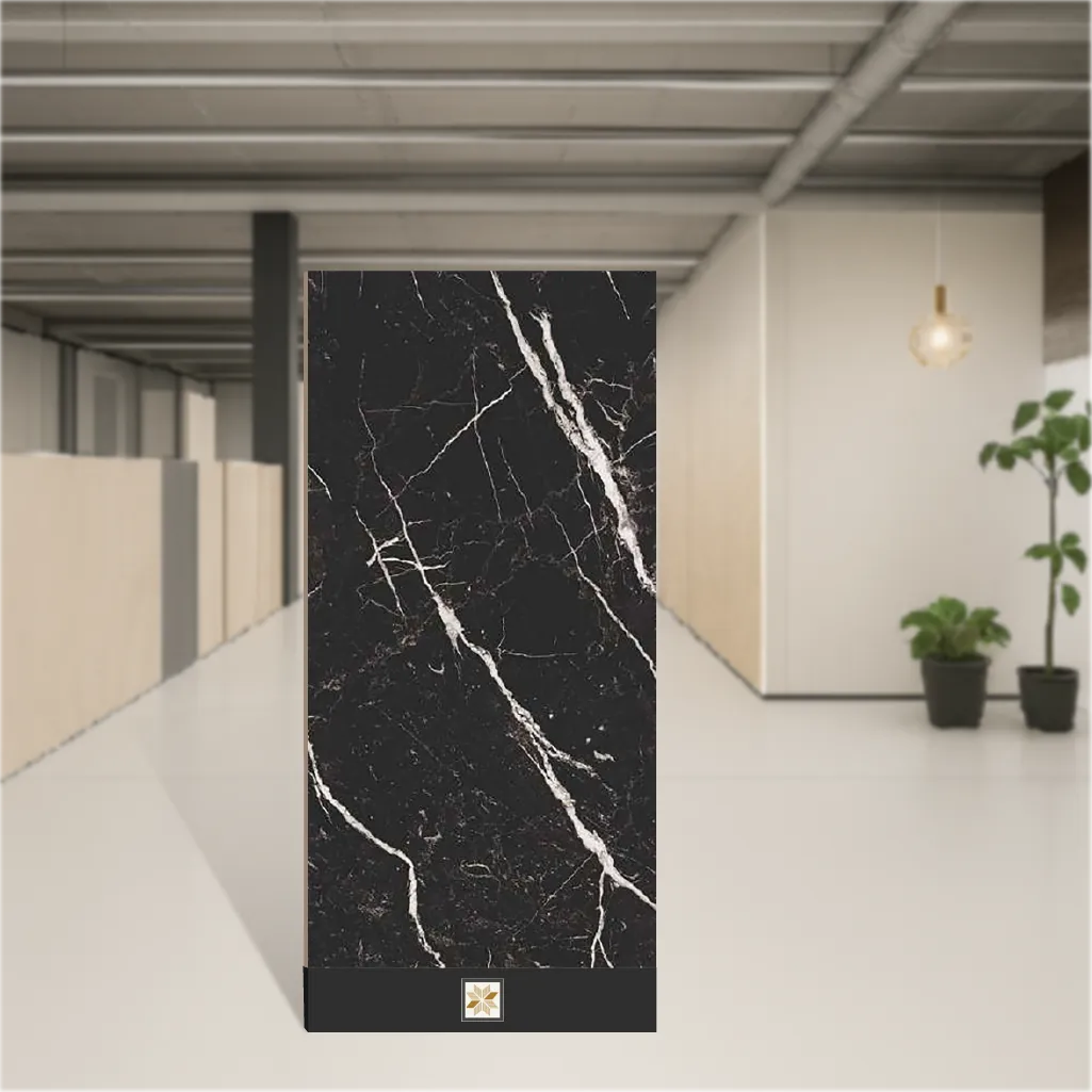 Vitrified Gravier Silver Drift Marbles & Stones Hi-Glossy Rectangular Tiles TL-6275 (4x2 feet | 9 mm)