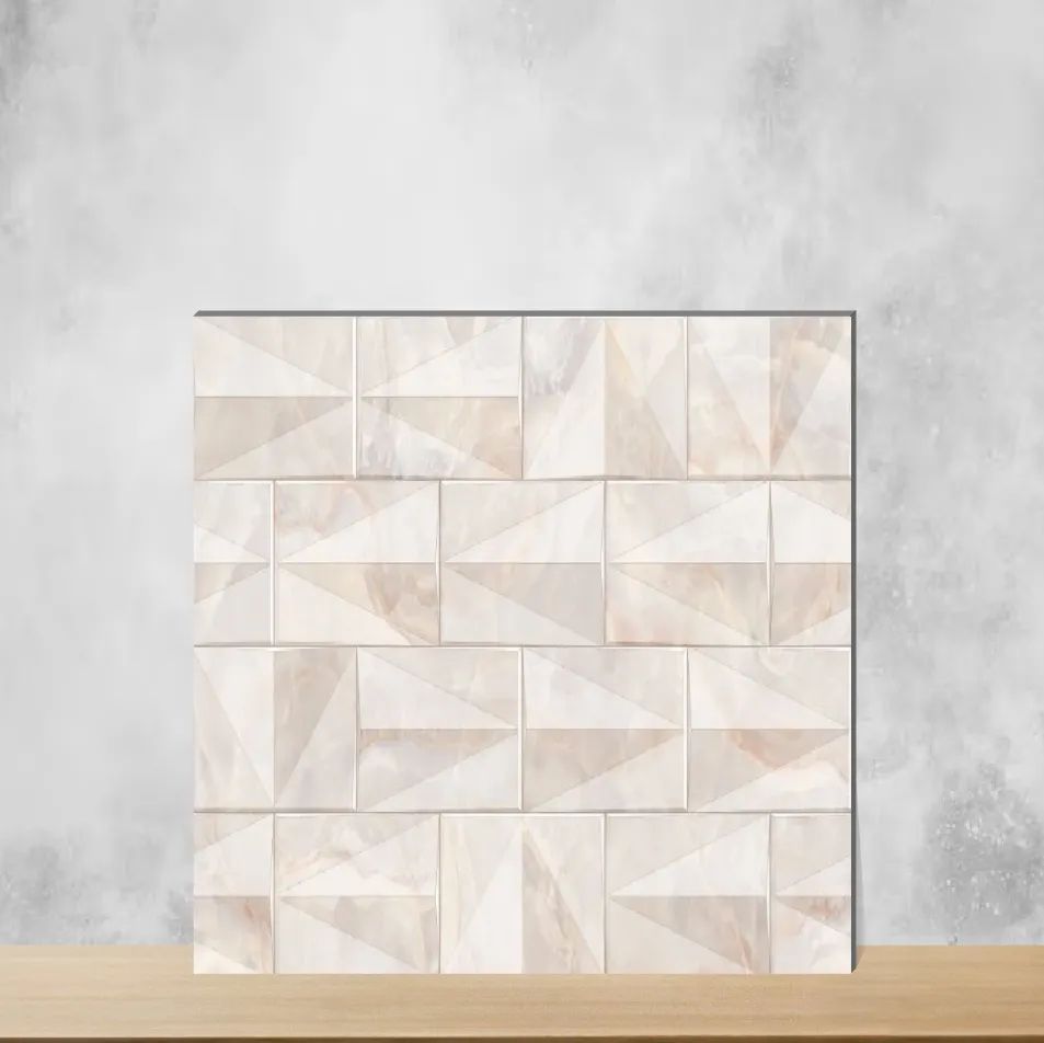 Ceramic Bistro Beige Onyx Geometric & Abstracts Glossy Rectangular Tiles TL-808-B (24x12 inch | 9 mm)