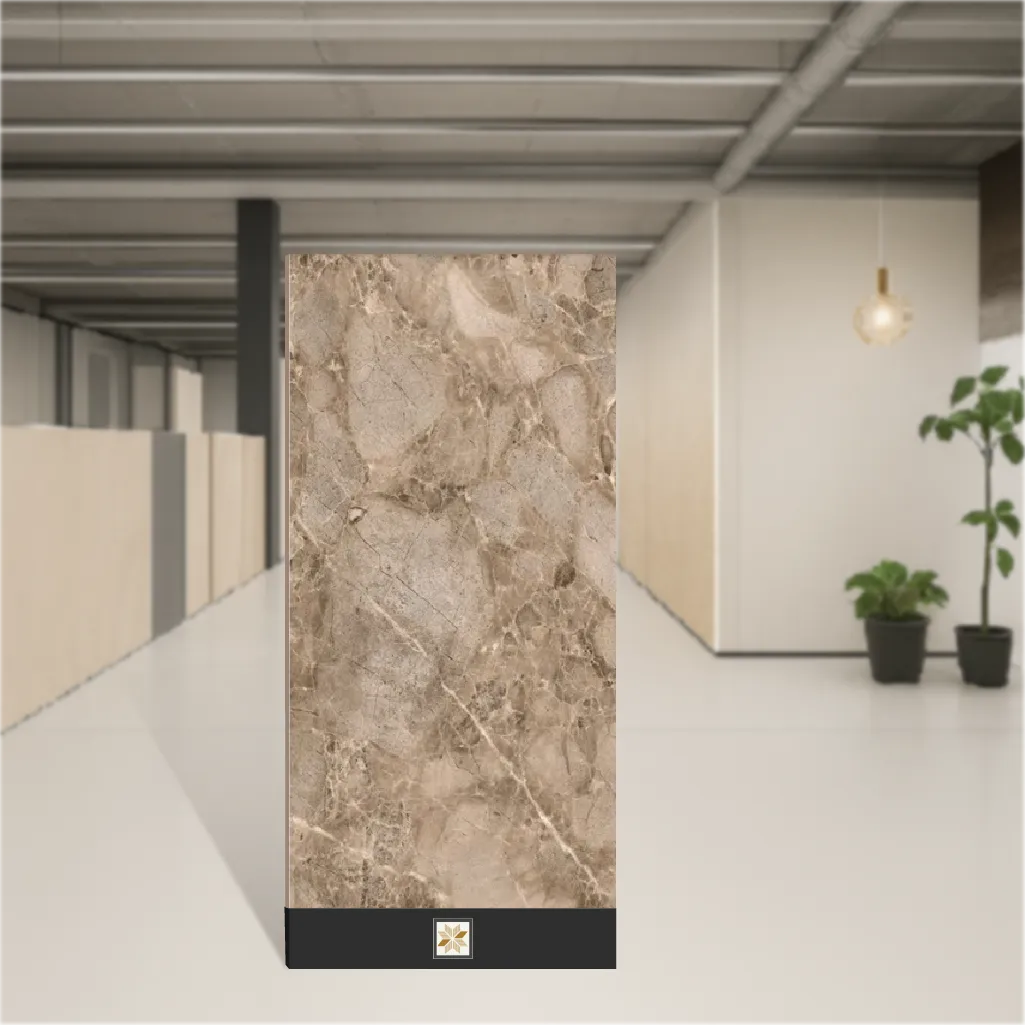 Vitrified Cornell Brown Marbles & Stones Glossy Rectangular Tiles TL-6519 (4x2 feet | 9 mm)