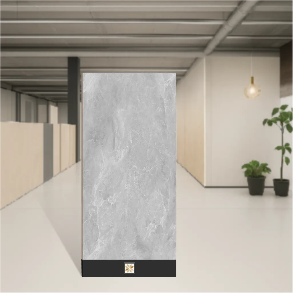 Vitrified Portofino Grey Marbles & Stones Glossy Rectangular Tiles TL-6530 (6x4 feet | 9 mm)