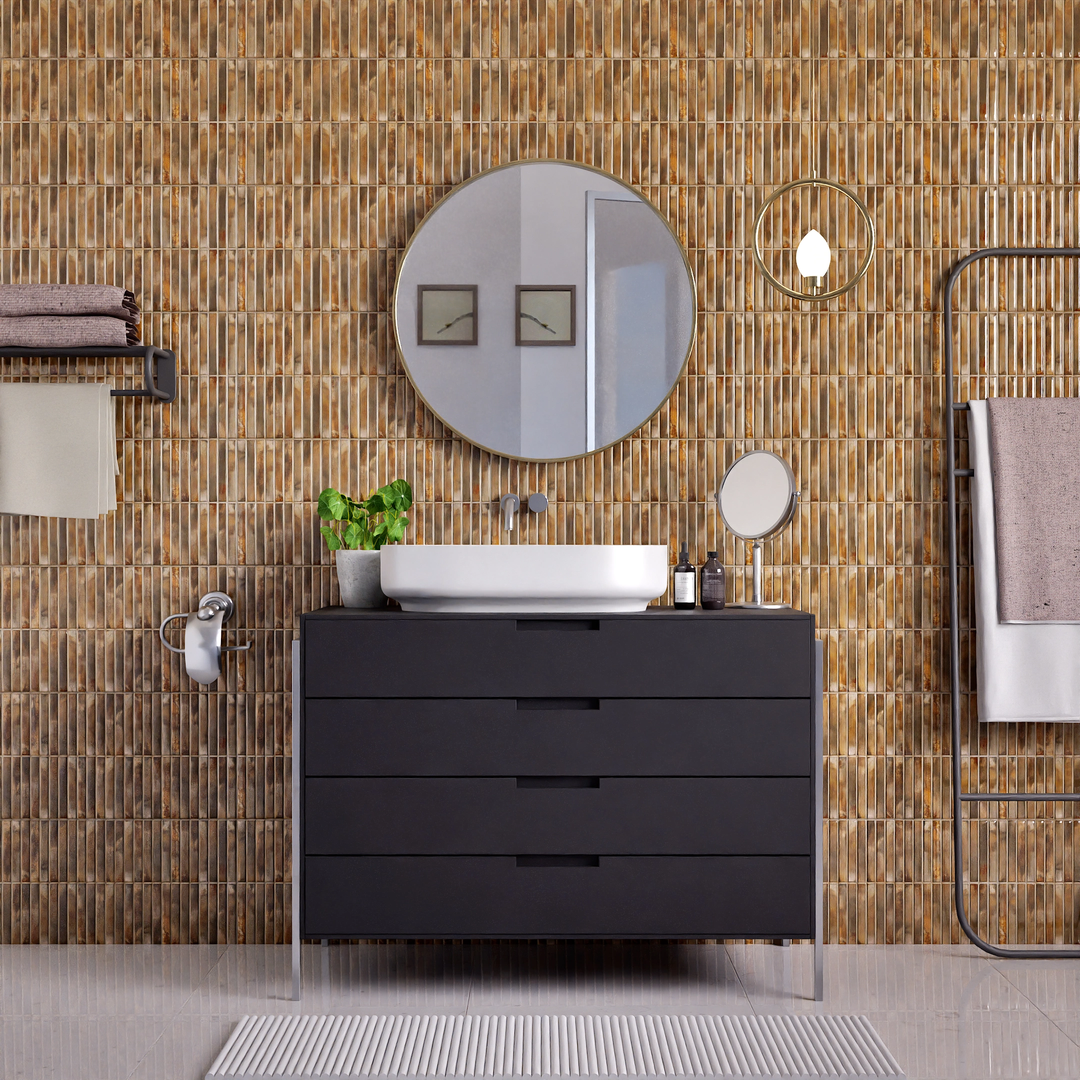 Ceramic Miraq Kitkat Crystal Beige Glossy Rectangular Tiles TL-848-F (24x12 inch | 8 mm)