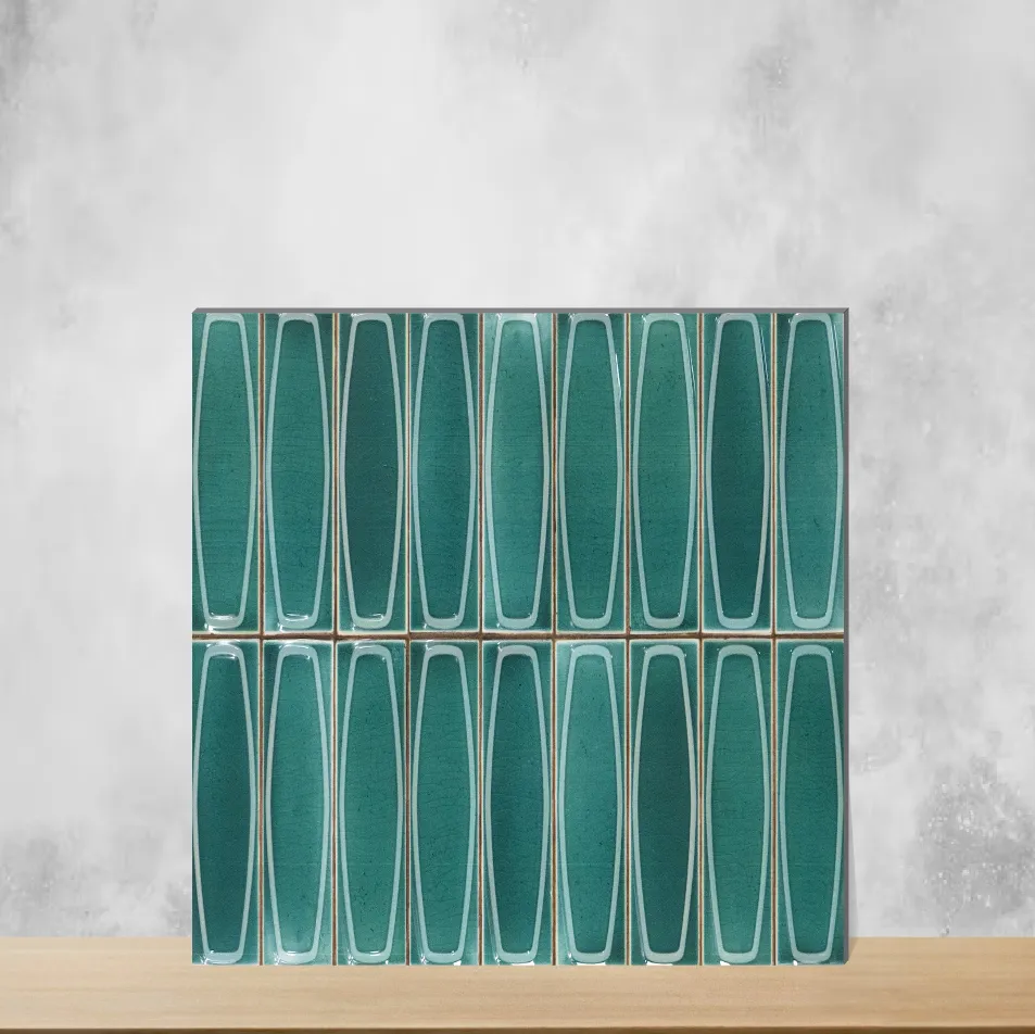 Ceramic Miraq Chester Jade Green Glossy Rectangular Tiles TL-1107-E (24x12 inch | 8 mm)