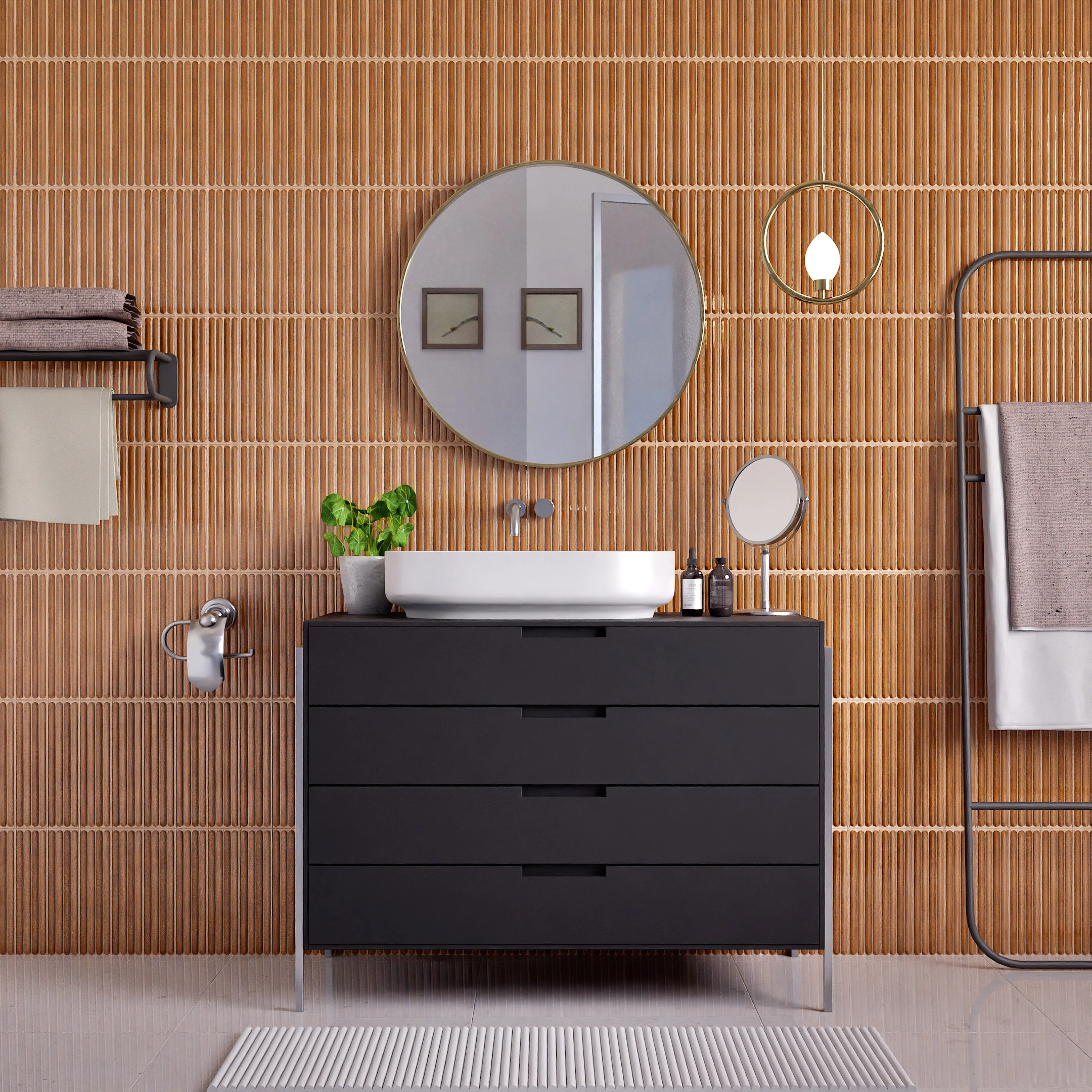 Ceramic Miraq Ripple Stripes Brown Glossy Rectangular Tiles TL-687-D (24x12 inch | 8 mm)