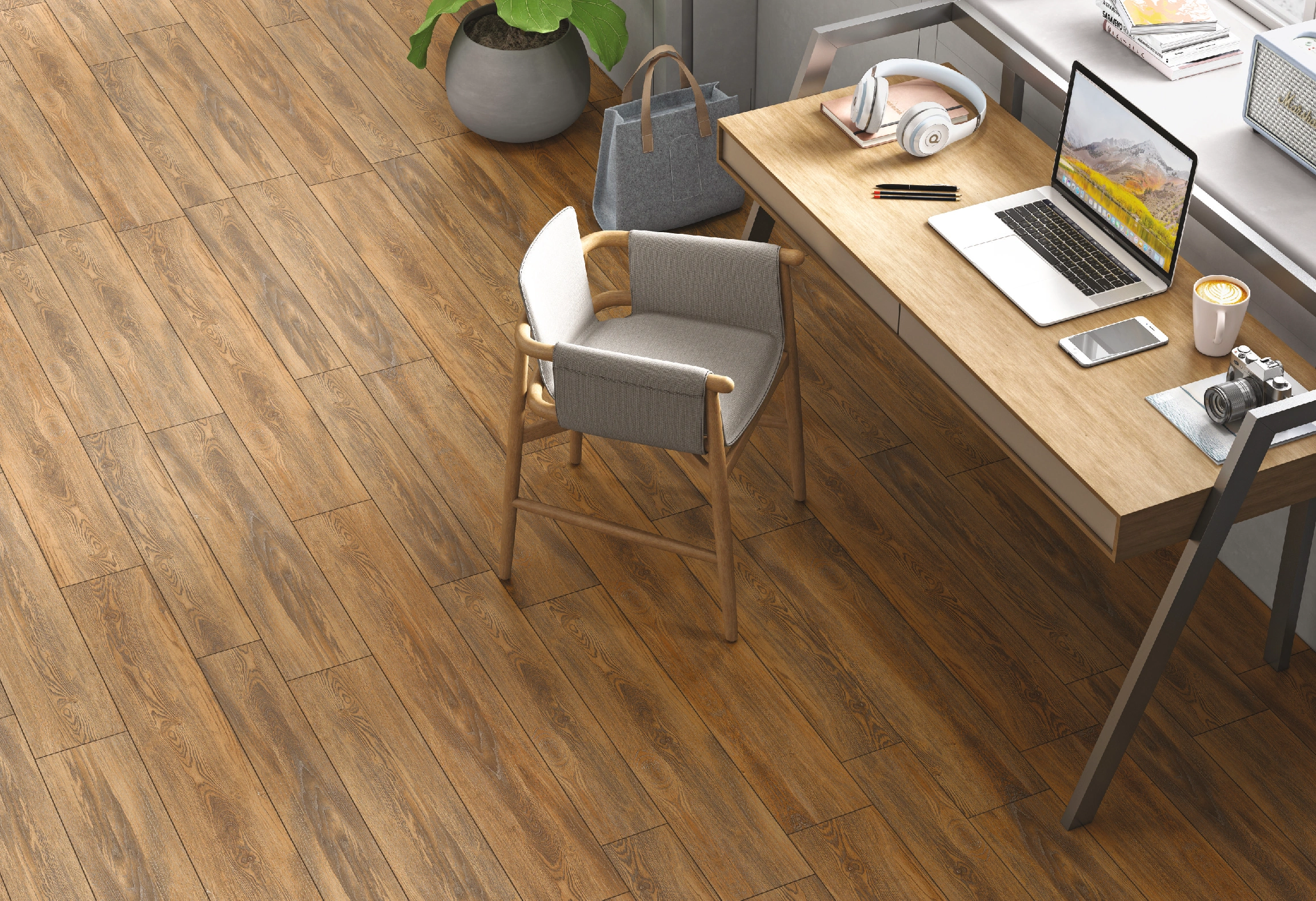 Vitrified Oaklore Taupe Wooden Effect Matt Rectangular Tiles TL-6975-D (56x8 inch | 9 mm)