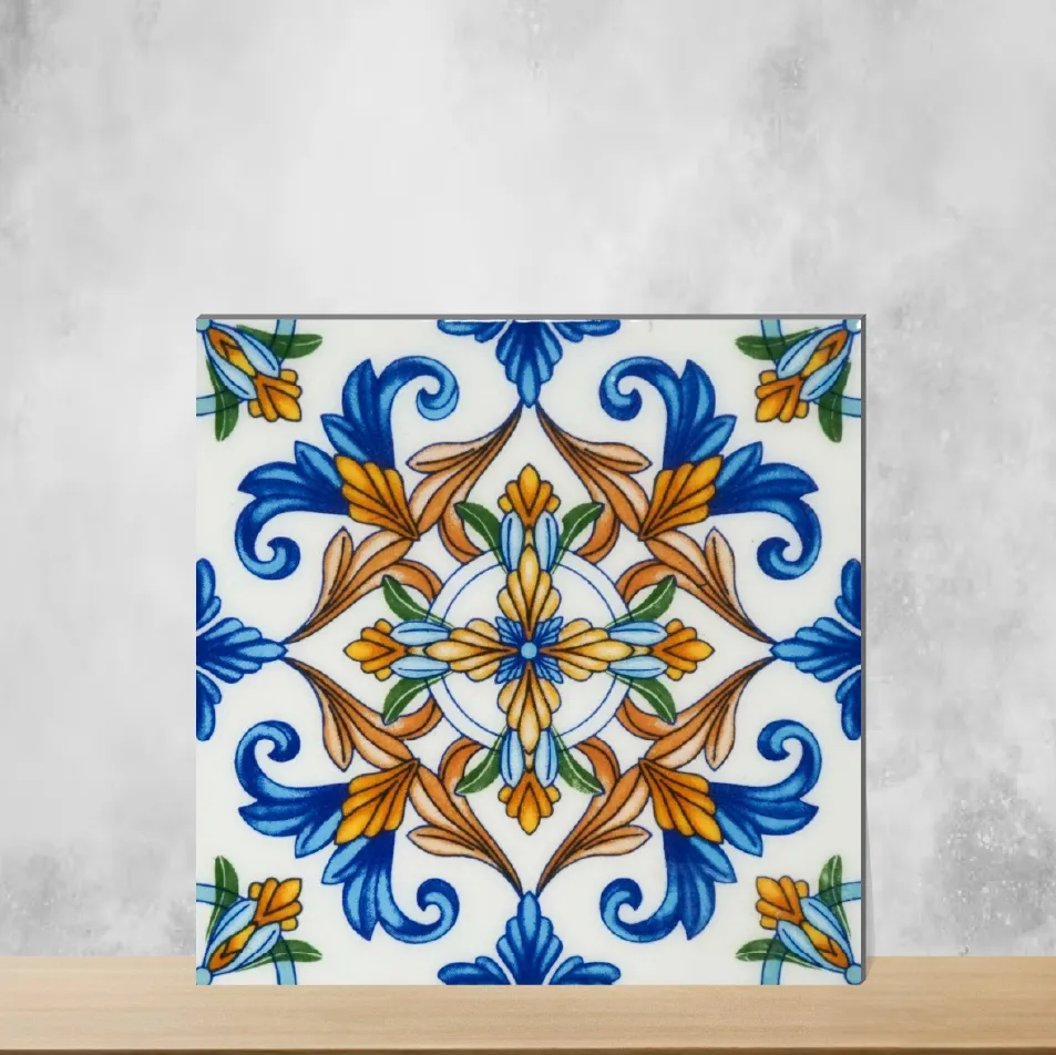 Ceramic Florica Blue Vine Indigo Handmade Tiles Glossy Square Tiles TL-99-G (6x6 inch | 7 mm)