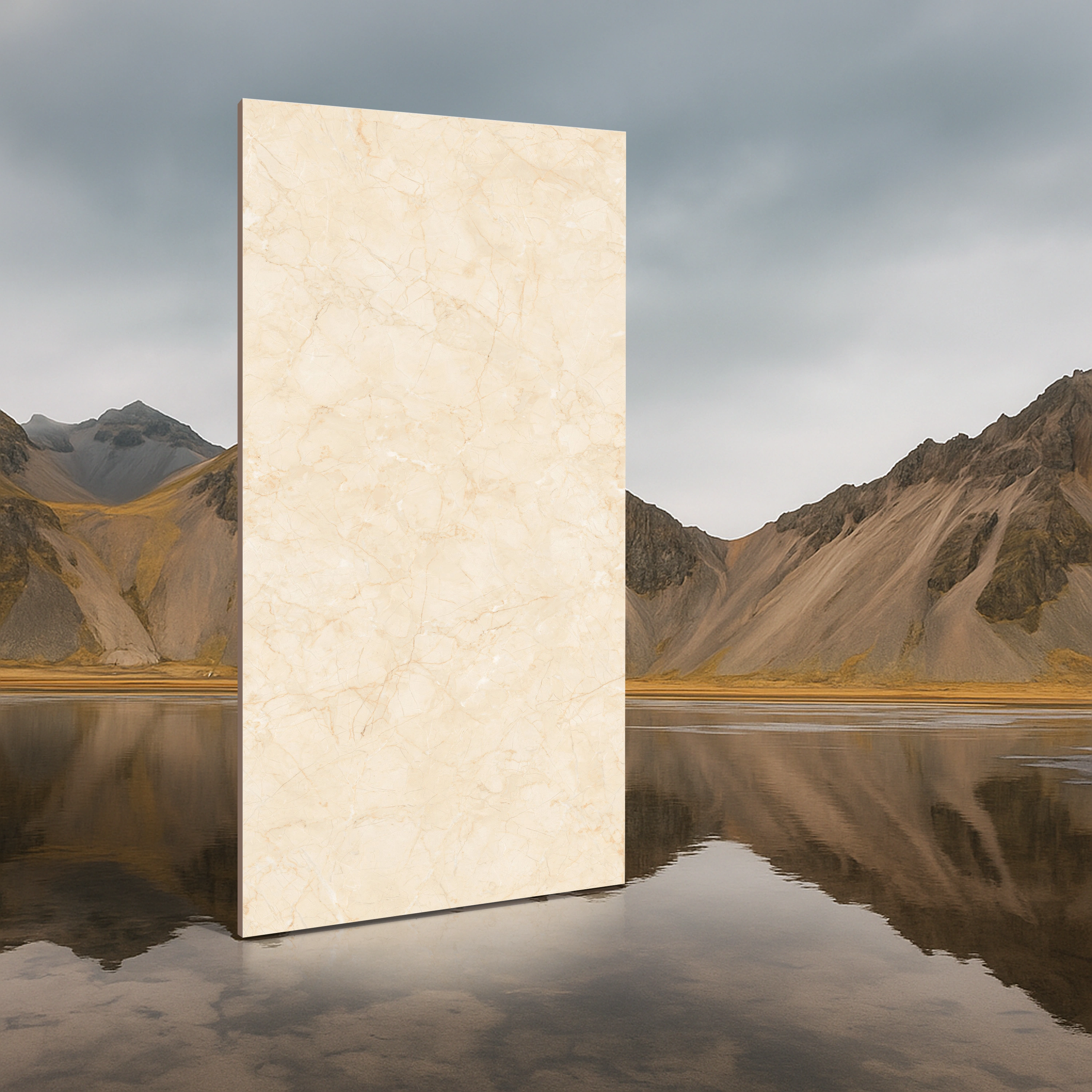 Vitrified Marblis Beige Mirage Marbles & Stones Glossy Rectangular Tiles TL-713 (4x2 feet | 9 mm)