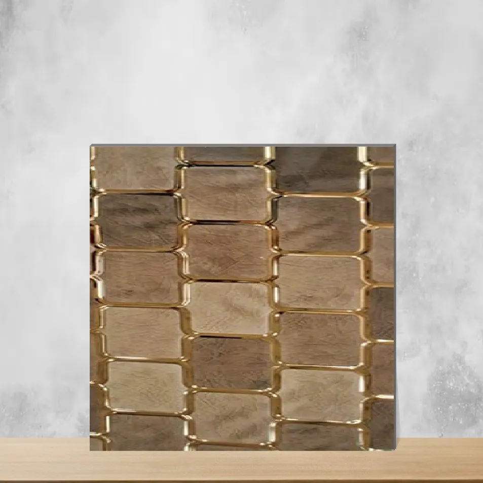 Ceramic Luca Brown Gold Decor Highlighter Tiles Glossy Rectangular Tiles TL-7308 (12x24 inch | 9 mm)