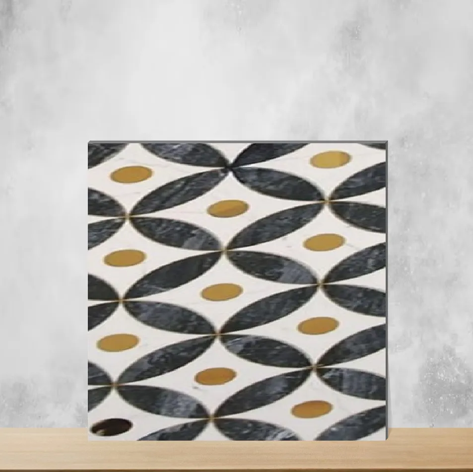 Ceramic Trendy White Gold Decor 10 Highlighter Tiles Glossy Rectangular Tiles TL-7332 (12x24 inch | 9 mm)