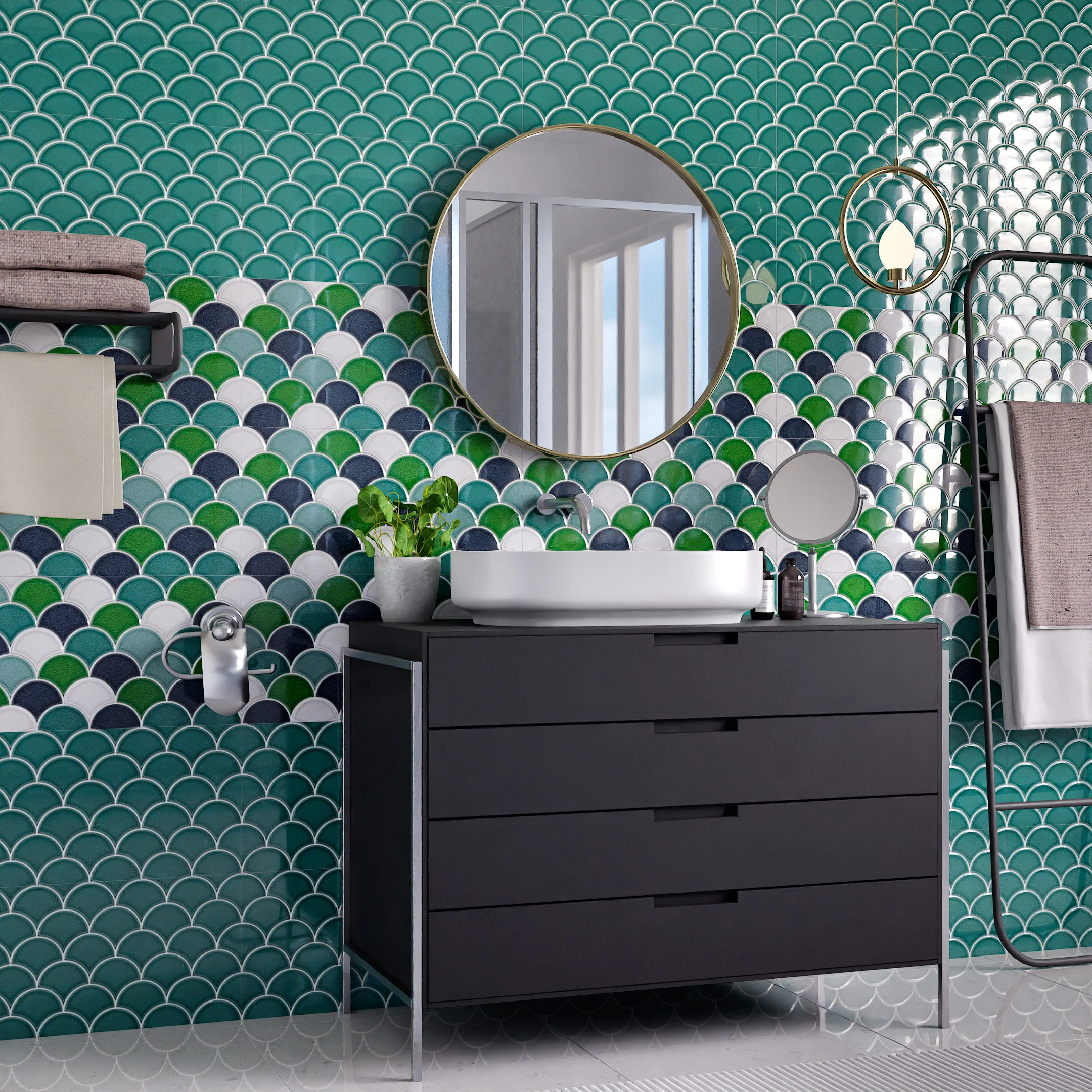 Ceramic Miraq Shellora Aqua Glossy Rectangular Tiles TL-980-B (24x12 inch | 8 mm)