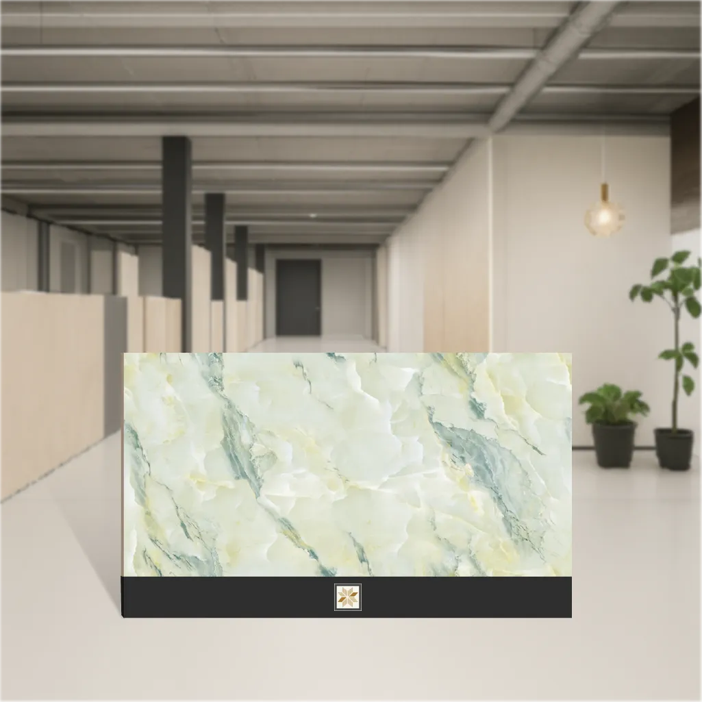 Vitrified Roxona Green Marbles & Stones Glossy Rectangular Tiles TL-7472 (4x2 feet | 9 mm)