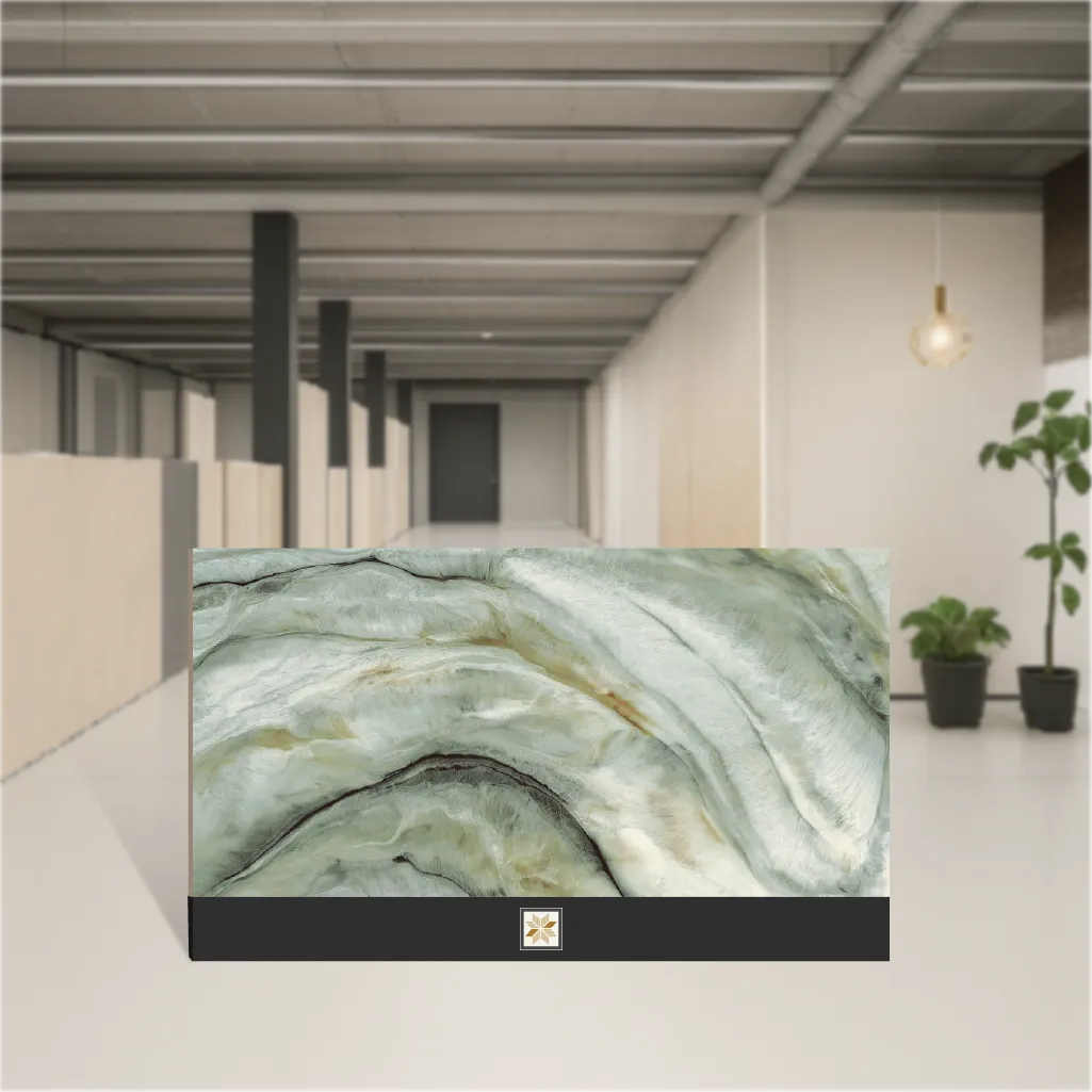 Vitrified Feather Aqua Marbles & Stones Glossy Rectangular Tiles TL-7509-C (4x2 feet | 9 mm)