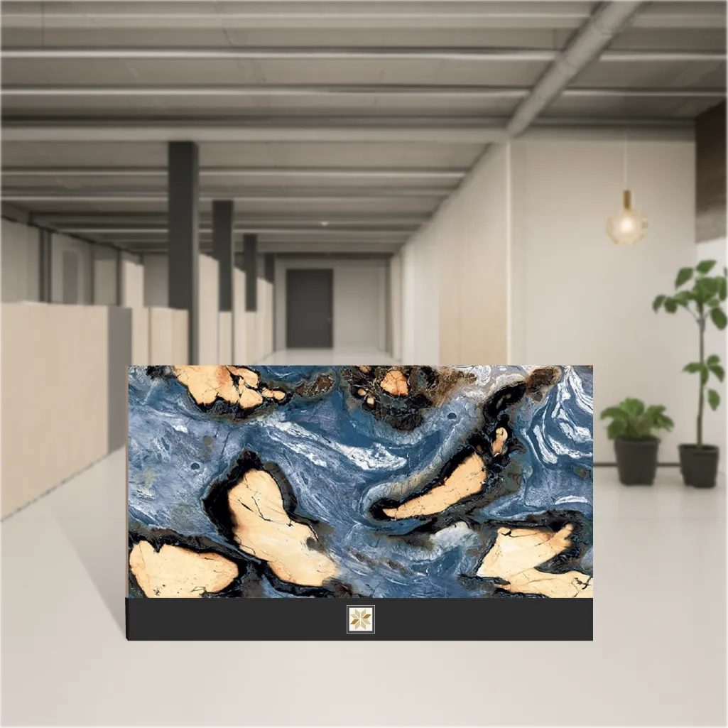 Vitrified Fox Blue Marbles & Stones Glossy Rectangular Tiles TL-7525 (4x2 feet | 9 mm)