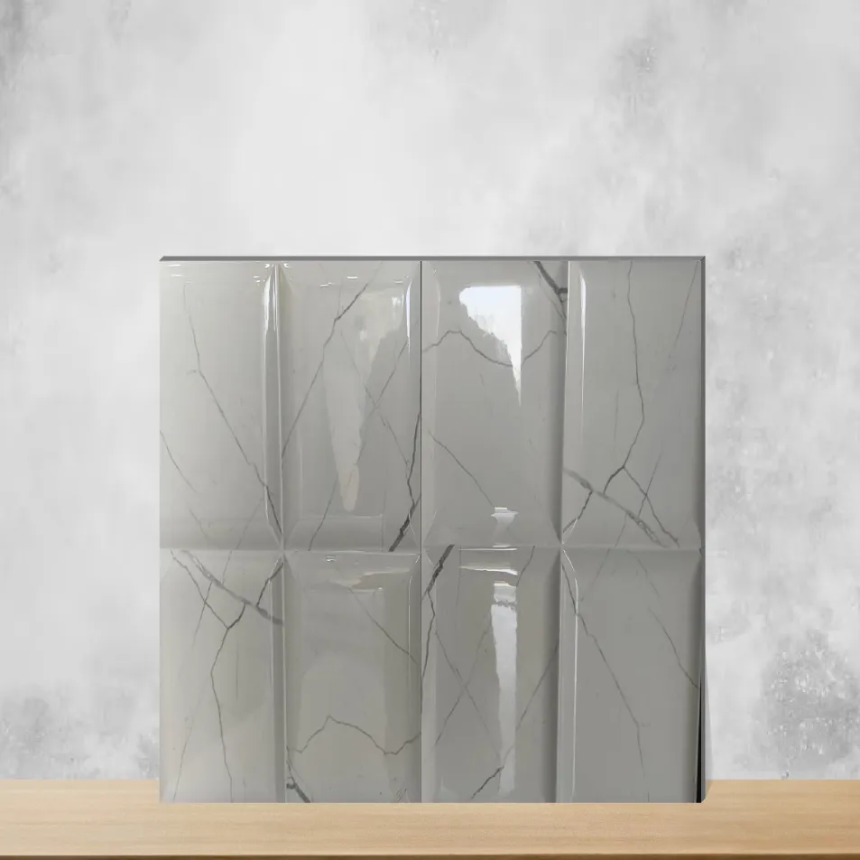 Piazza Alfie White 3D Tiles Glossy Square Tiles TL-8402-C (12x12 inch | 9 mm)