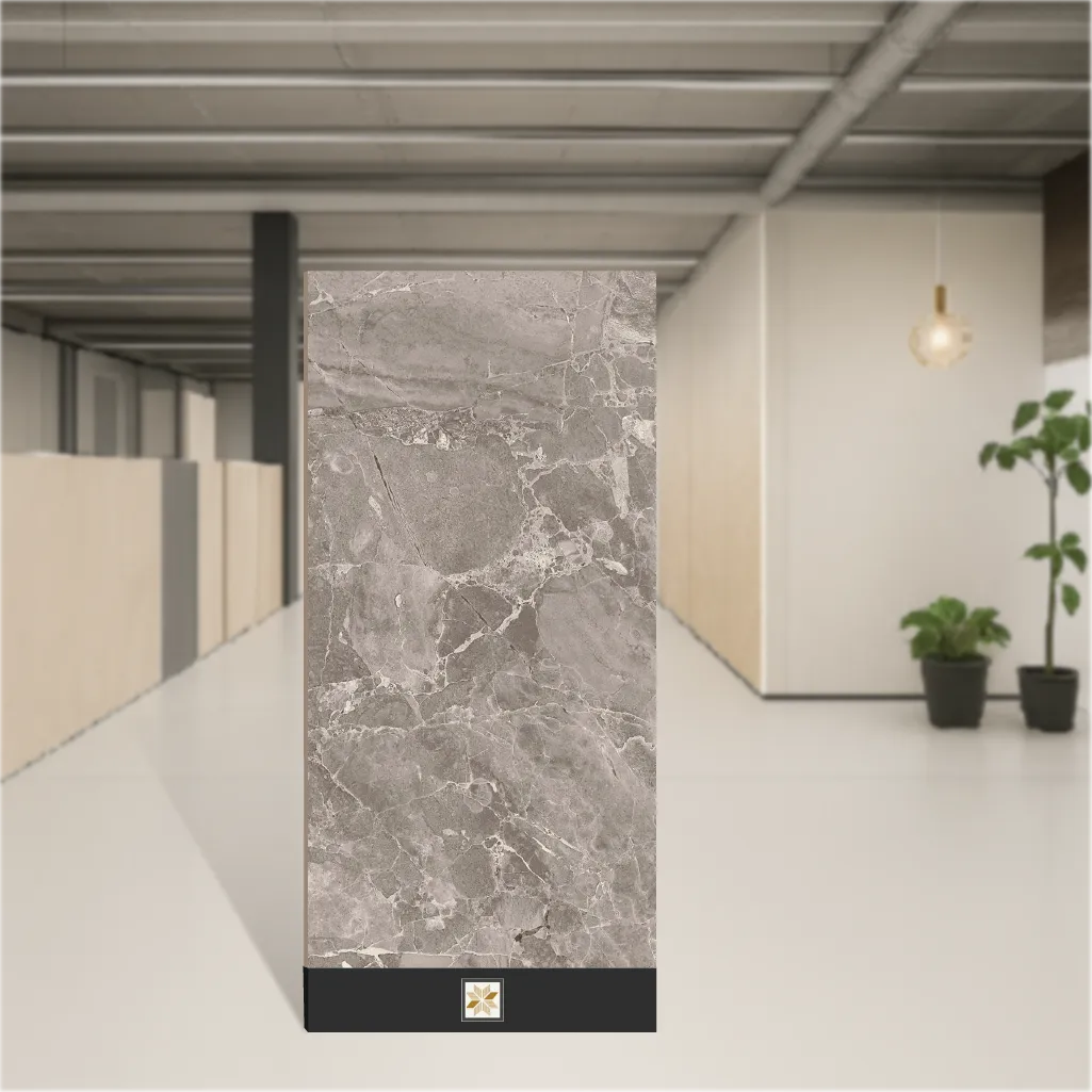 Simero Stonice Grey Marbles & Stones Glossy Rectangular Tiles TL-7956 (4x2 feet | 9 mm)