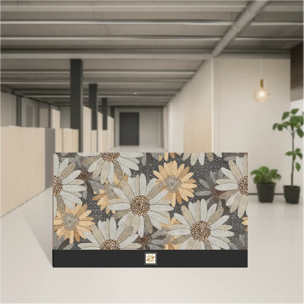 Vitrified Decorn Black Decor Tropical Florals Matt Rectangular Tiles TL-8215 (4x2 feet | 9 mm)