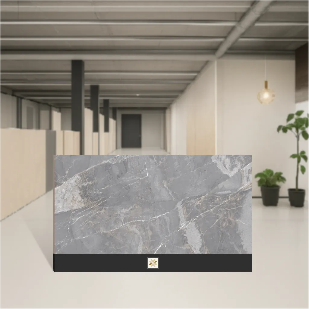 Vitrified Elegance Grey Marbles & Stones Hi-Glossy Rectangular Tiles TL-8366 (8x4 feet | 9 mm)