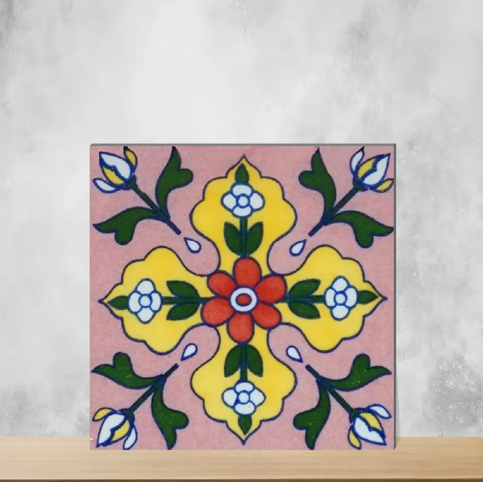 Ceramic Florica Pink Rose Garden Handmade Tiles Glossy Square Tiles TL-102-G (3x3 inch | 7 mm)