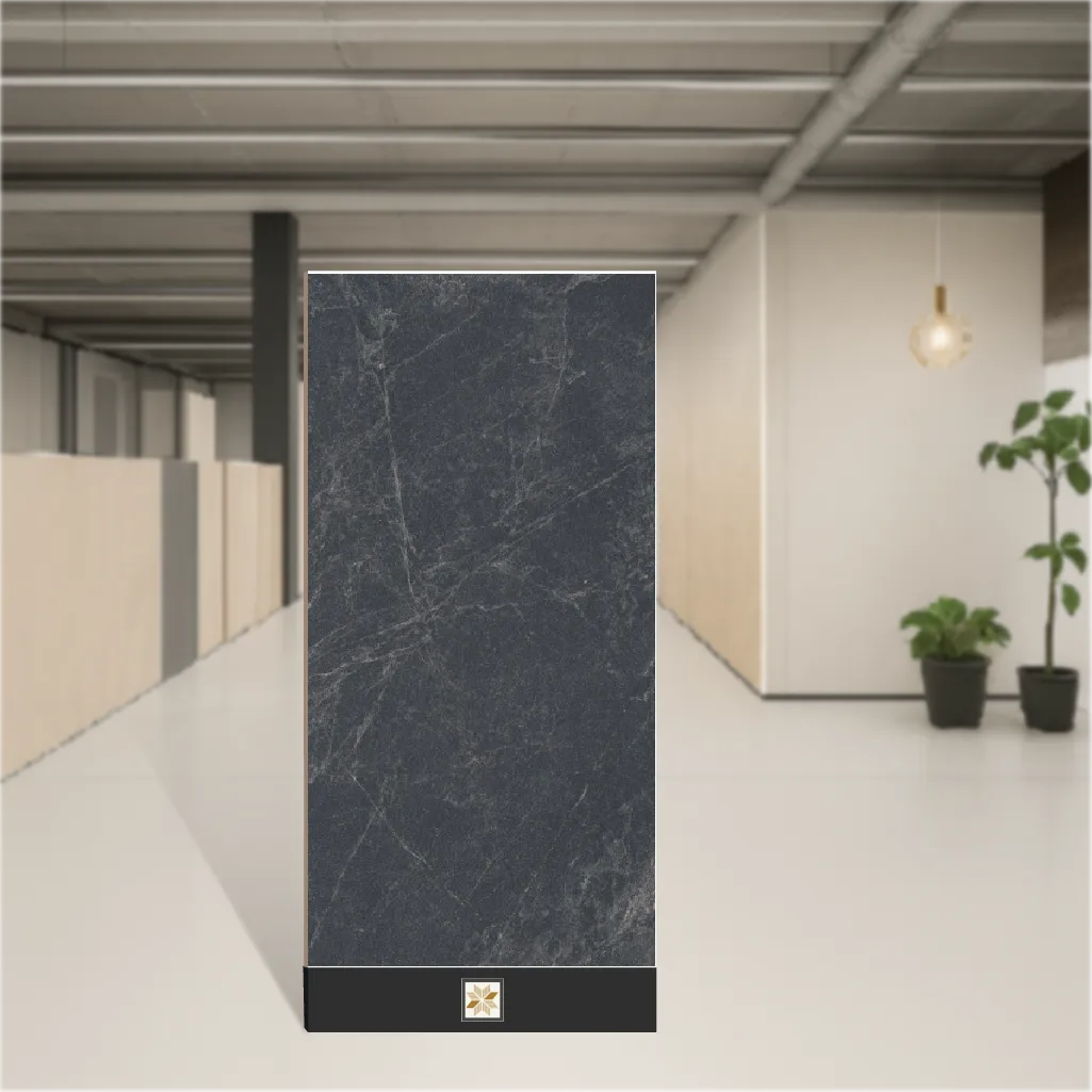 Vitrified Moon Stone Nero Marbles & Stones Matt Rectangular Tiles TL-8468-C (4x2 feet | 9 mm)