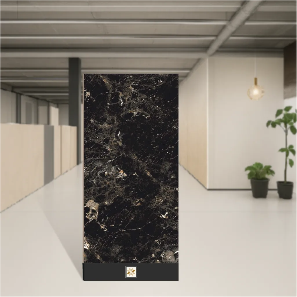 Vitrified Metz Negro Marbles & Stones Glossy Rectangular Tiles TL-8822-B (4x2 feet | 9 mm)