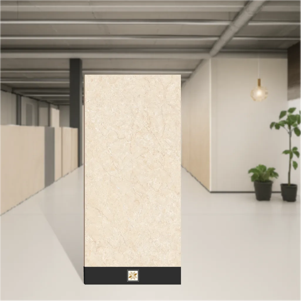 Vitrified Lisa Beige Marbles & Stones Glossy Rectangular Tiles TL-8833 (6x4 feet | 9 mm)