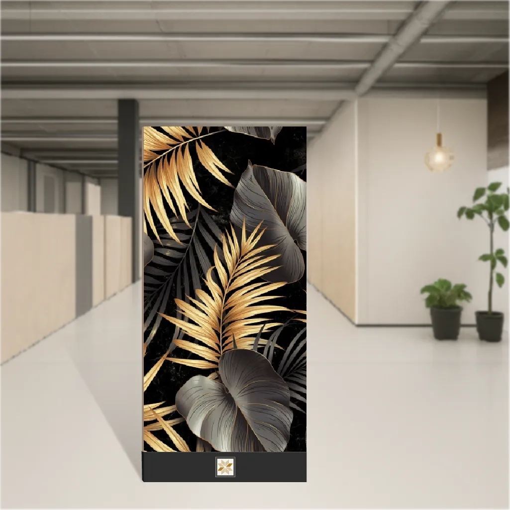 Vitrified Monzon Black Decor A Tropical Florals Glossy Rectangular Tiles TL-8879 (4x2 feet | 9 mm)