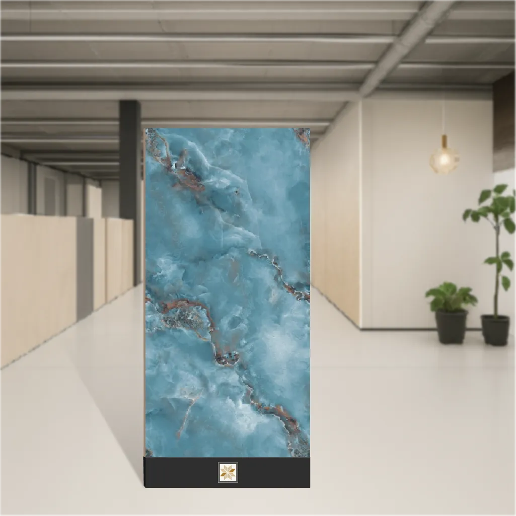 Vitrified Aqua Onyx Viser Marbles & Stones Glossy Rectangular Tiles TL-892 (4x2 feet | 9 mm)