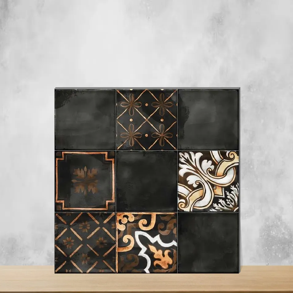 Ceramic Horizon Black Decor-2 Glossy Square Tiles TL-9304-B (12x12 inch | 9.5 mm)