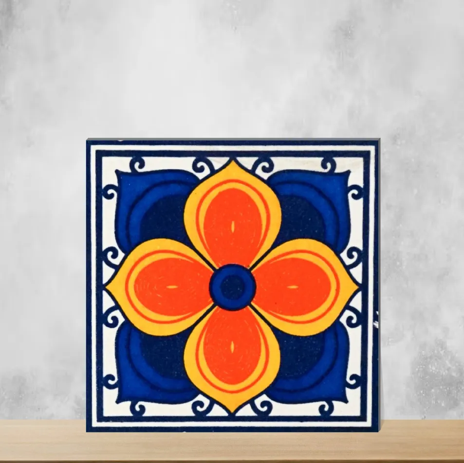 Vitrified Florica Flame Flower Handmade Tiles Glossy Square Tiles TL-93-C (4x4 inch | 7 mm)