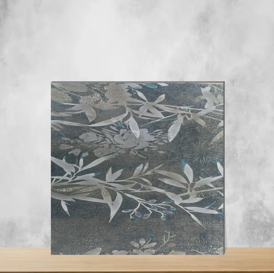 Ceramic Midnight Bloom Cement Look Glossy Rectangular Tiles TL-9728-A (24x12 inch | 9 mm)