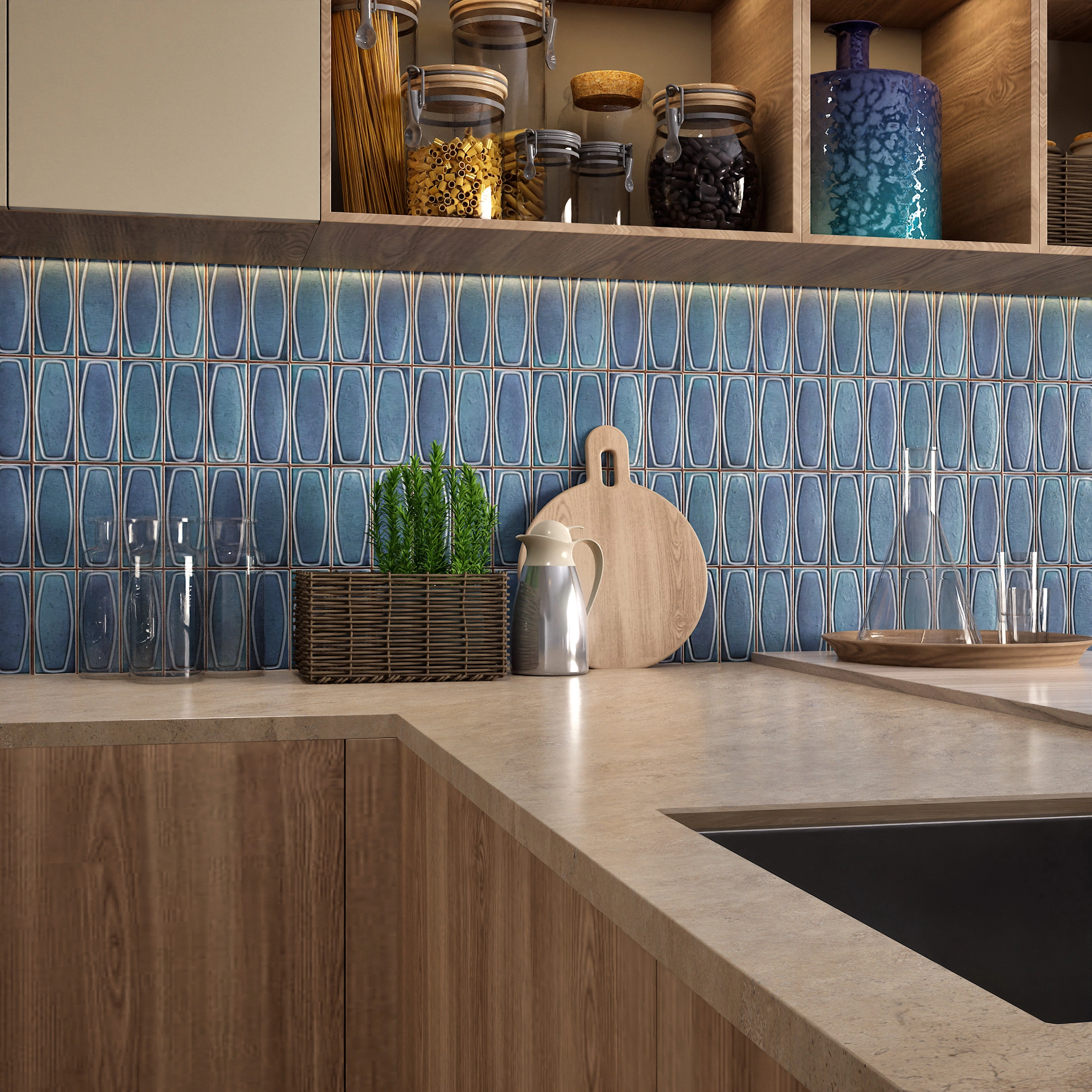 Ceramic Miraq Chester Deep Blue Matt Rectangular Tiles TL-1107-C (24x12 inch | 8 mm)