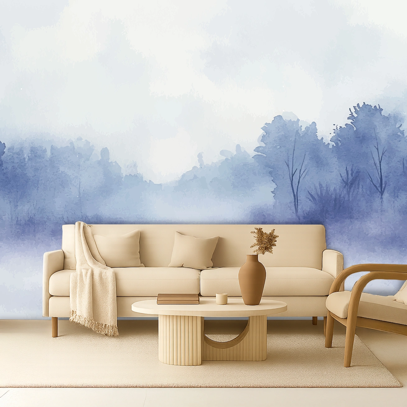 Blue Abstract Non Woven Leafy Design Wallpaper ( inches width) : WP-26427-C