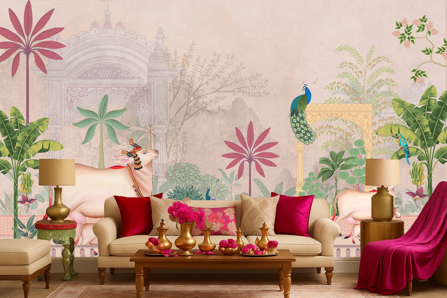 Beige Canvas Ornamental Blossom Frame Wallpaper ( inches width) : WP-26233-B