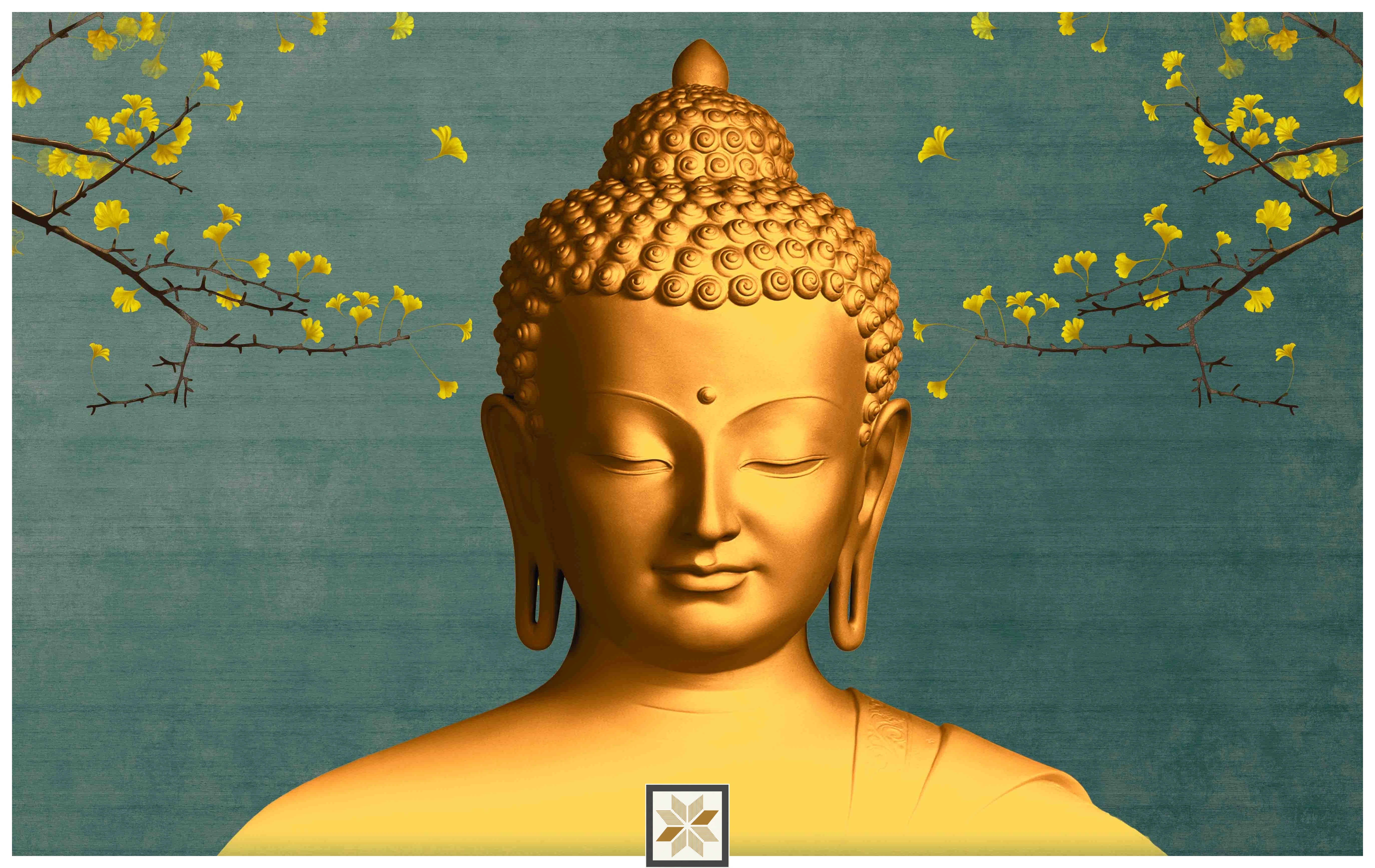 Non Woven Golden Buddha With Nature Wallpaper ( inches width) : WP-26485-C